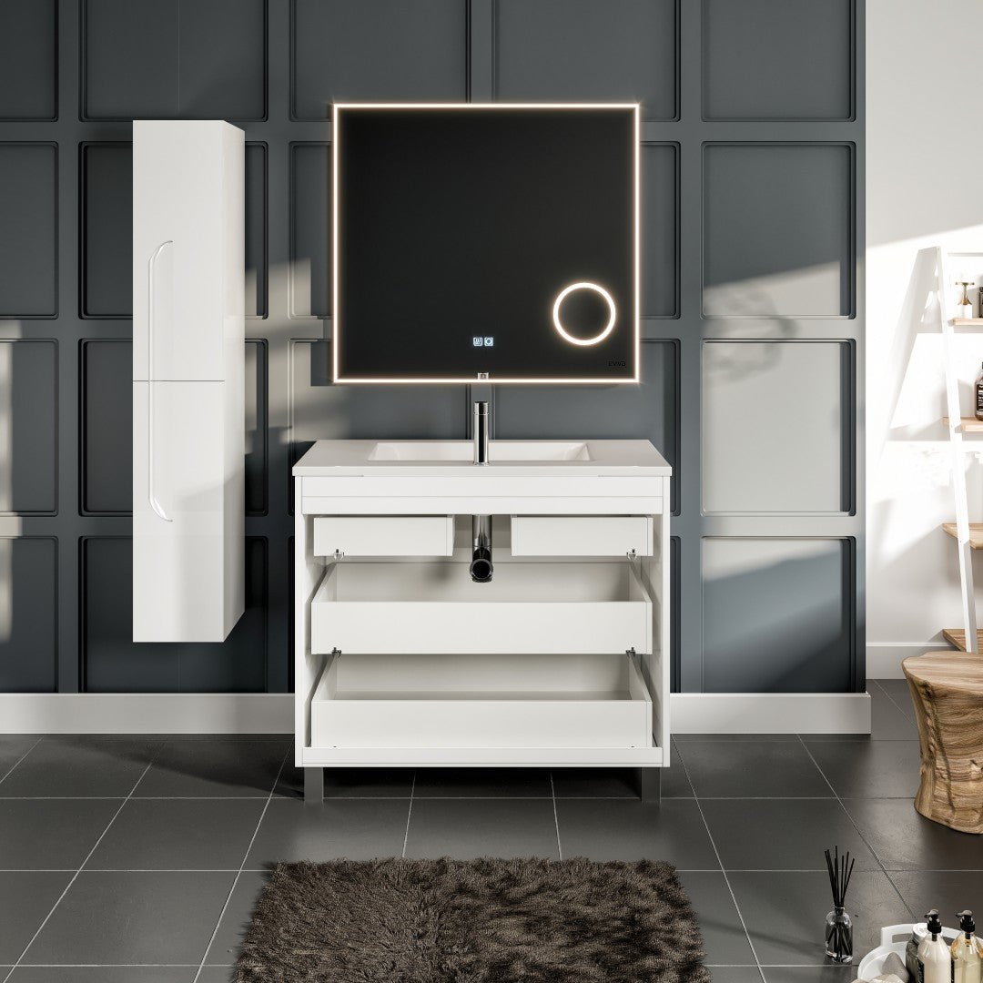 Joy 40 in. White Single Sink Freestandig Bath Vanity with Porcelain Top and Integrated Sink - Bathroom Vanity by Eviva
