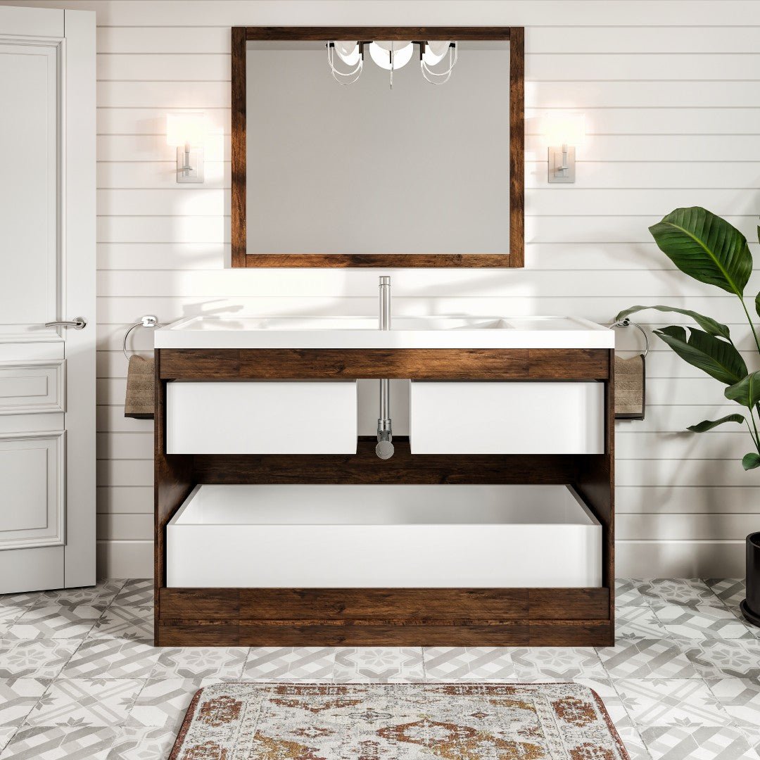 Smile 48 in. Rosewood Single Sink Bath Freestanding Vanity with Acrylic Top and Integrated Sink - Bathroom Vanity by Eviva