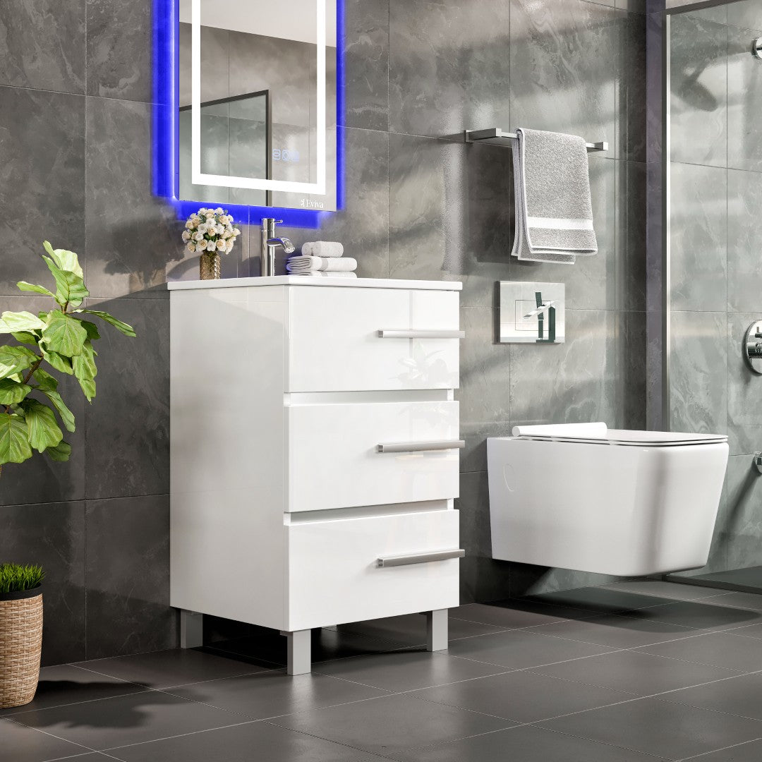 Deluxe 24 in. White Single Sink Bath Vanity with Porcelain Top and Integrated Sink