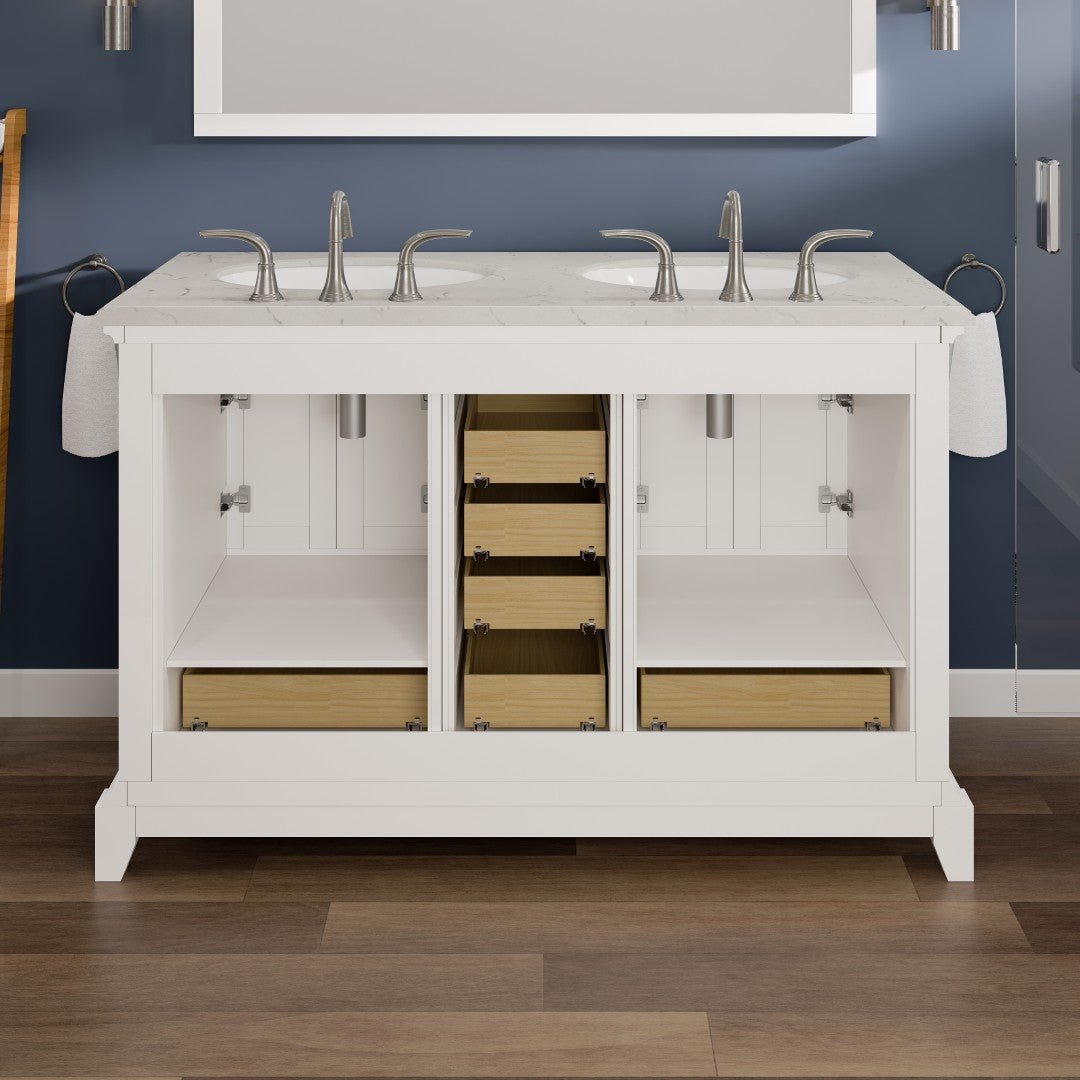 Elite Stamford 48 in. White Double Sink Bath Vanity with Carrara Quartz Top and Undermount Porcelain Sinks - Bathroom Vanity by Eviva
