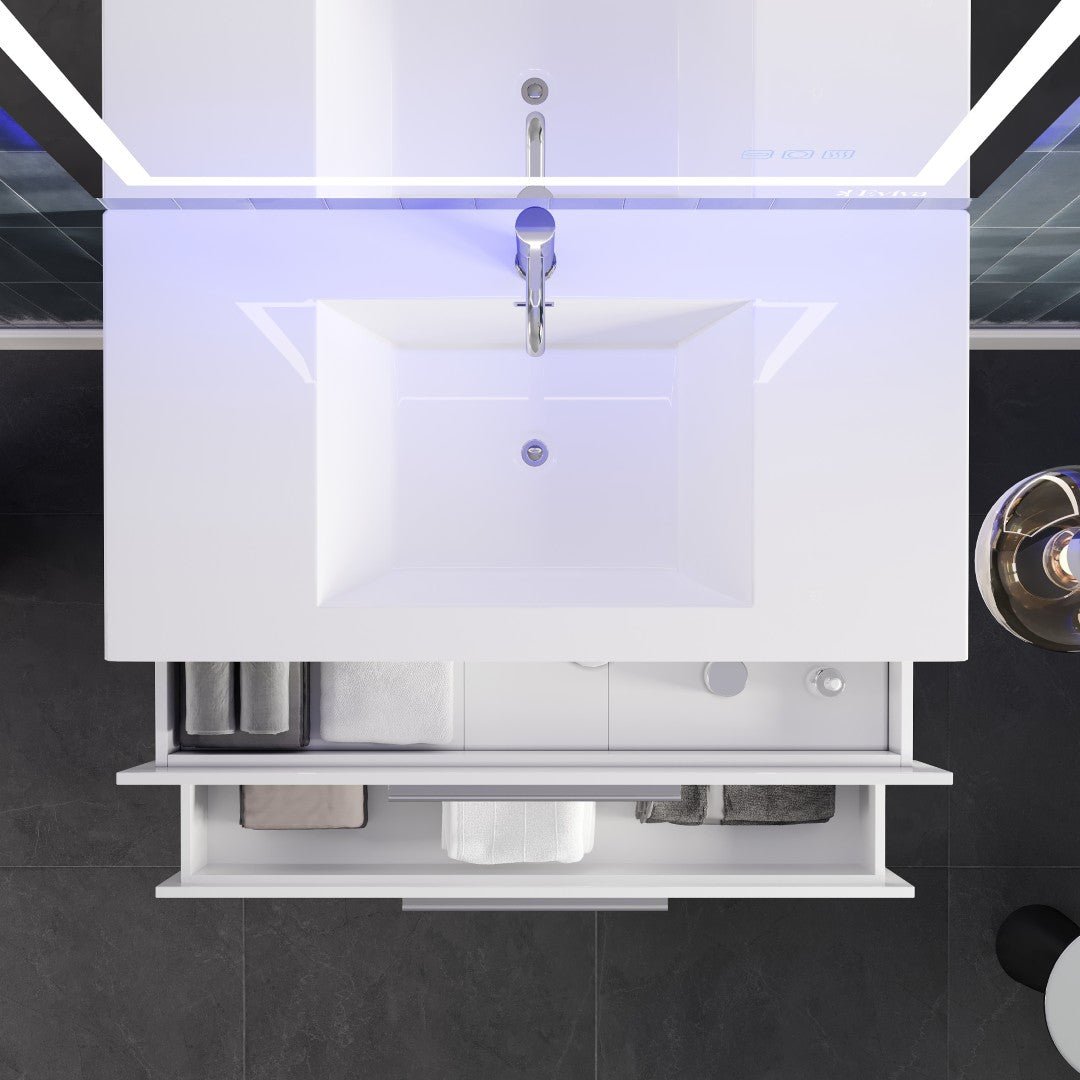 Surf 36 in. White Wall Mount Single Sink Bath Vanity with Acrylic Top and Integrated Sink - Bathroom Vanity by Eviva