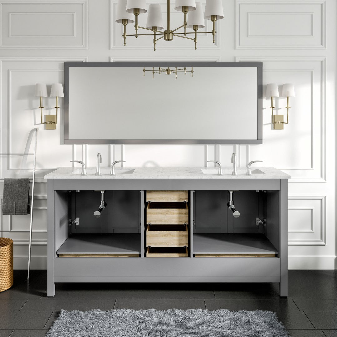 Eviva Aberdeen 72 in. Gray Bathroom Vanity with Carrara Marble Top