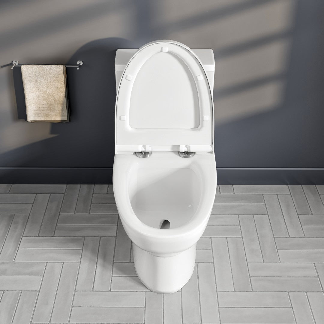 Scale 12 inch Floor Mounted 1-piece 1.28 GPF Dual Flush Elongated Toilet in White Seat Included