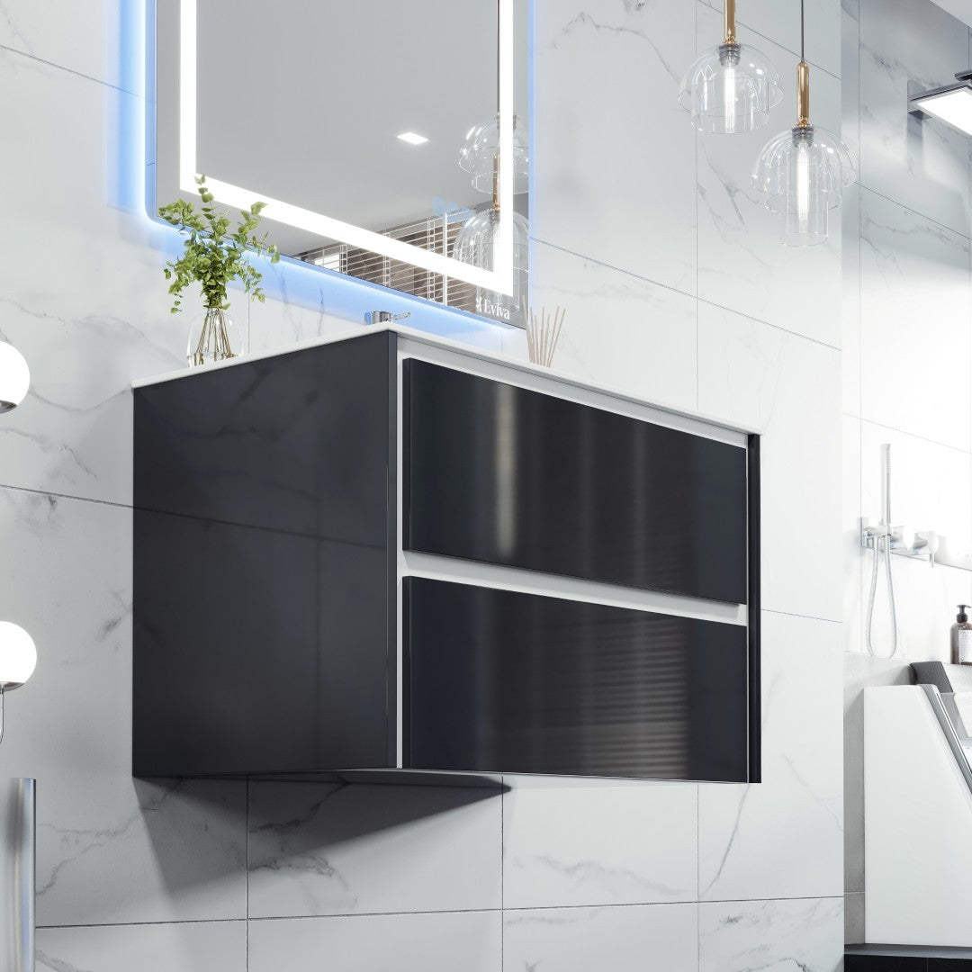 Luna 32 in. Dark Gray Wall Mount Single Sink Bath Vanity with Porcelain Top and Integrated Sink