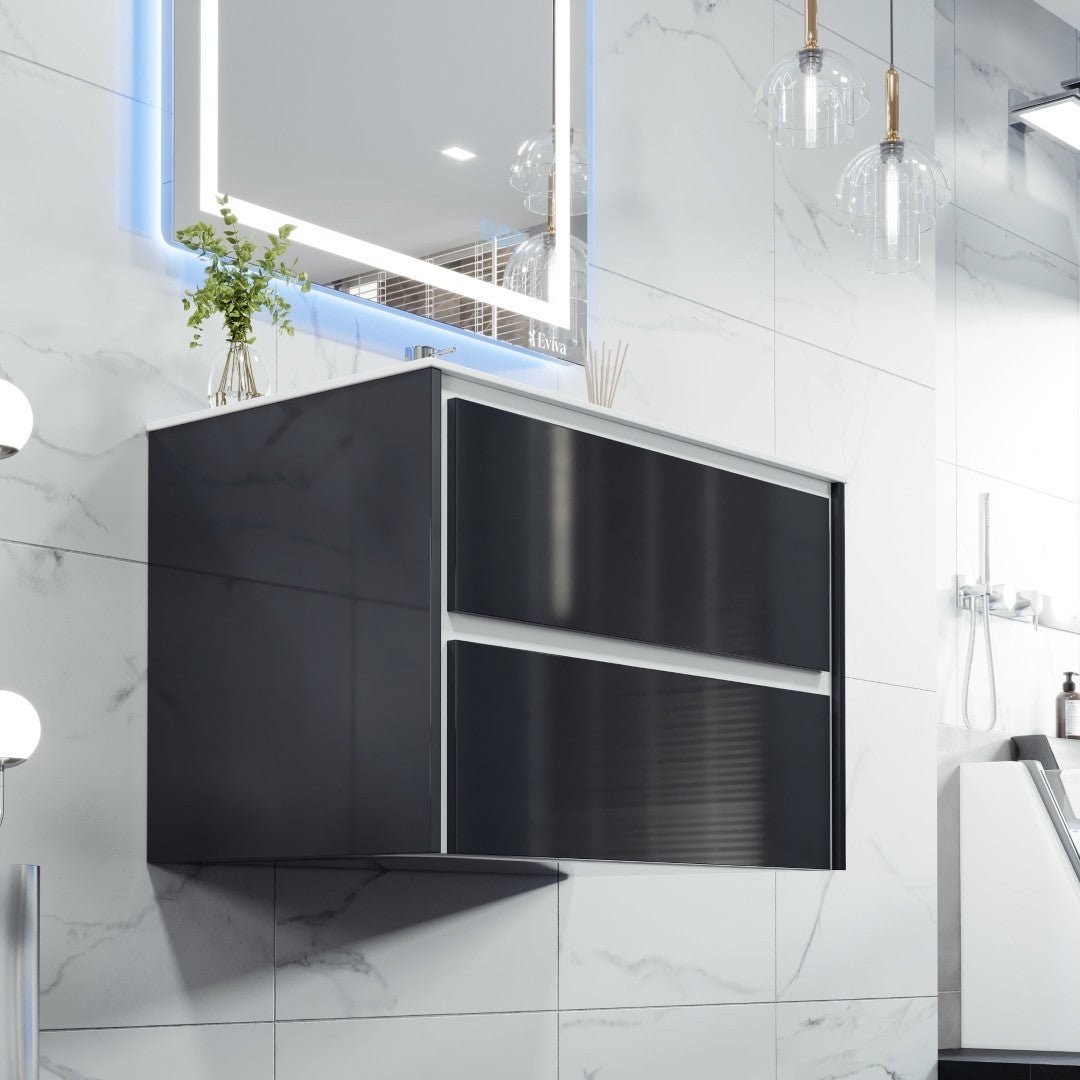 Luna 32 in. Dark Gray Wall Mount Single Sink Bath Vanity with Porcelain Top and Integrated Sink - Bathroom Vanity by Eviva