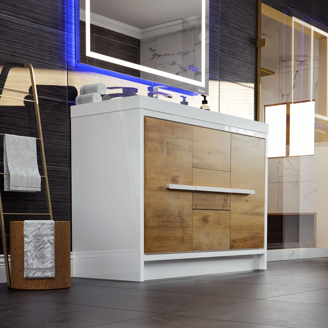 Grace 48 in. Natural Oak Single Sink Bath Vanity with Acrylic Top and Integrated Sink