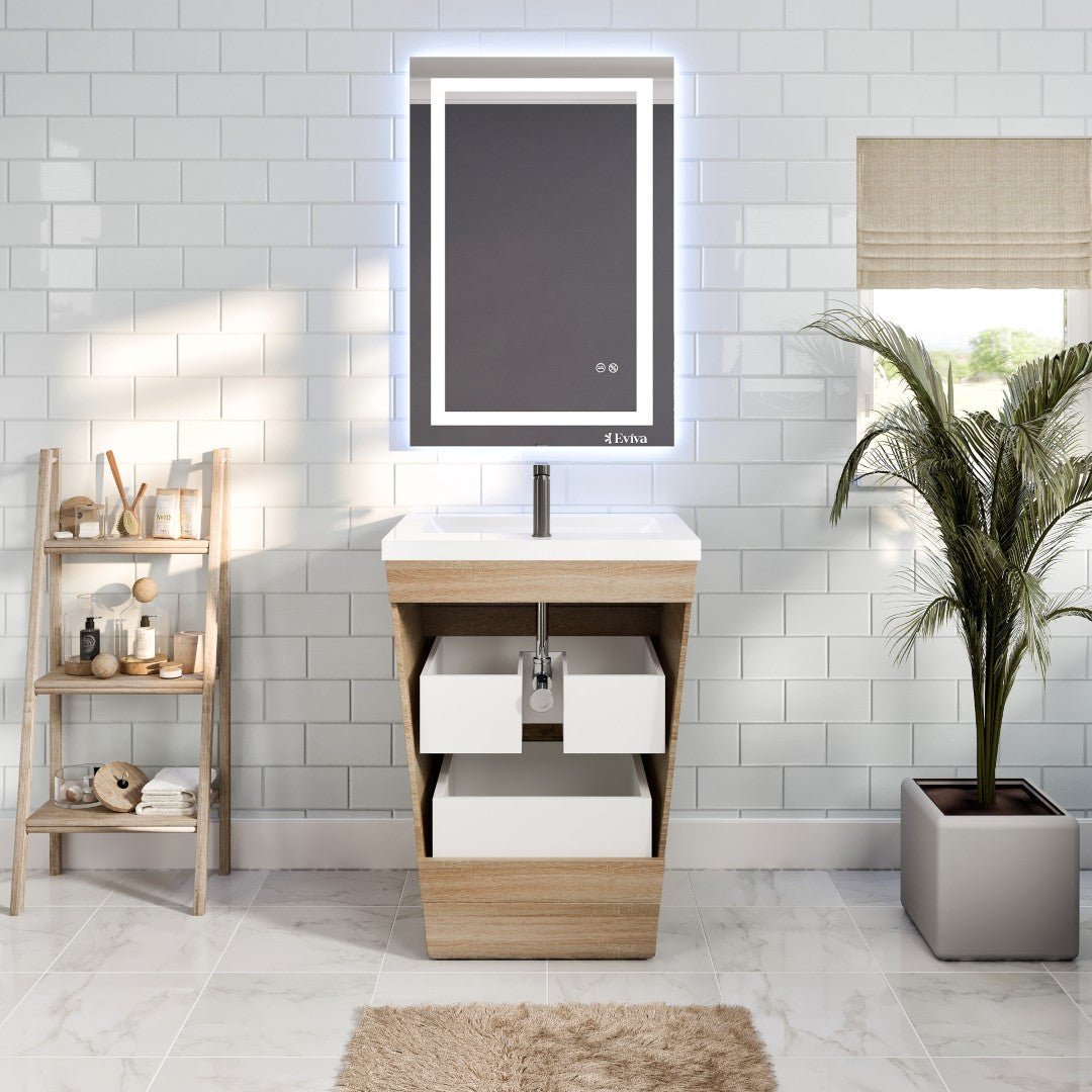Victoria 25 in. White Oak Single Sink Bath Vanity with Acrylic Top and Integrated Sink - Bathroom Vanity by Eviva