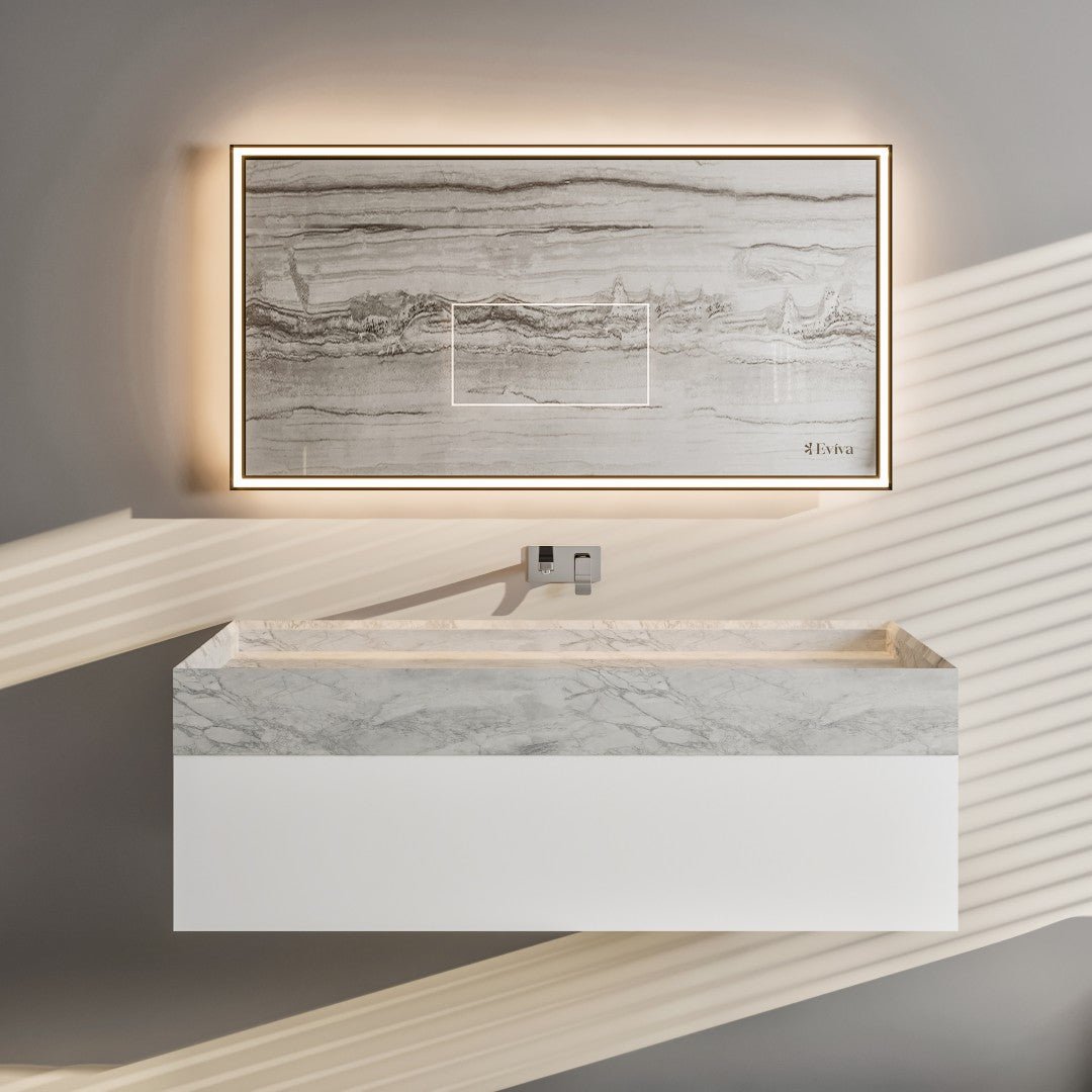 Eviva Fritti 36" White Wall Mount Single Sink Bath Vanity with Marble Top - Bathroom Vanity by Eviva