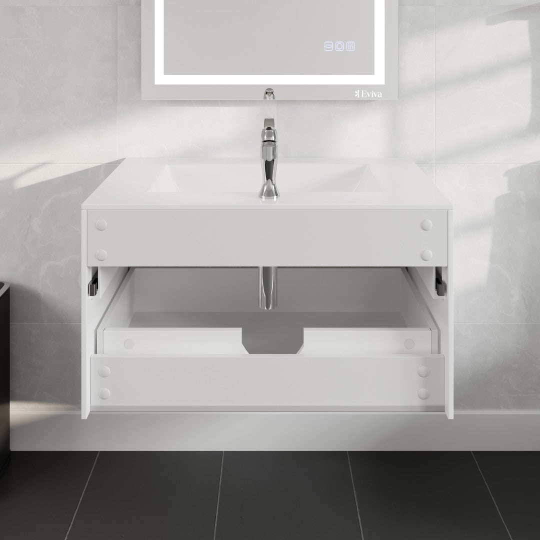 Ashy 32 in. Ash Wall Mount Single Sink Bath Vanity with Acrylic Top and Integrated Sink