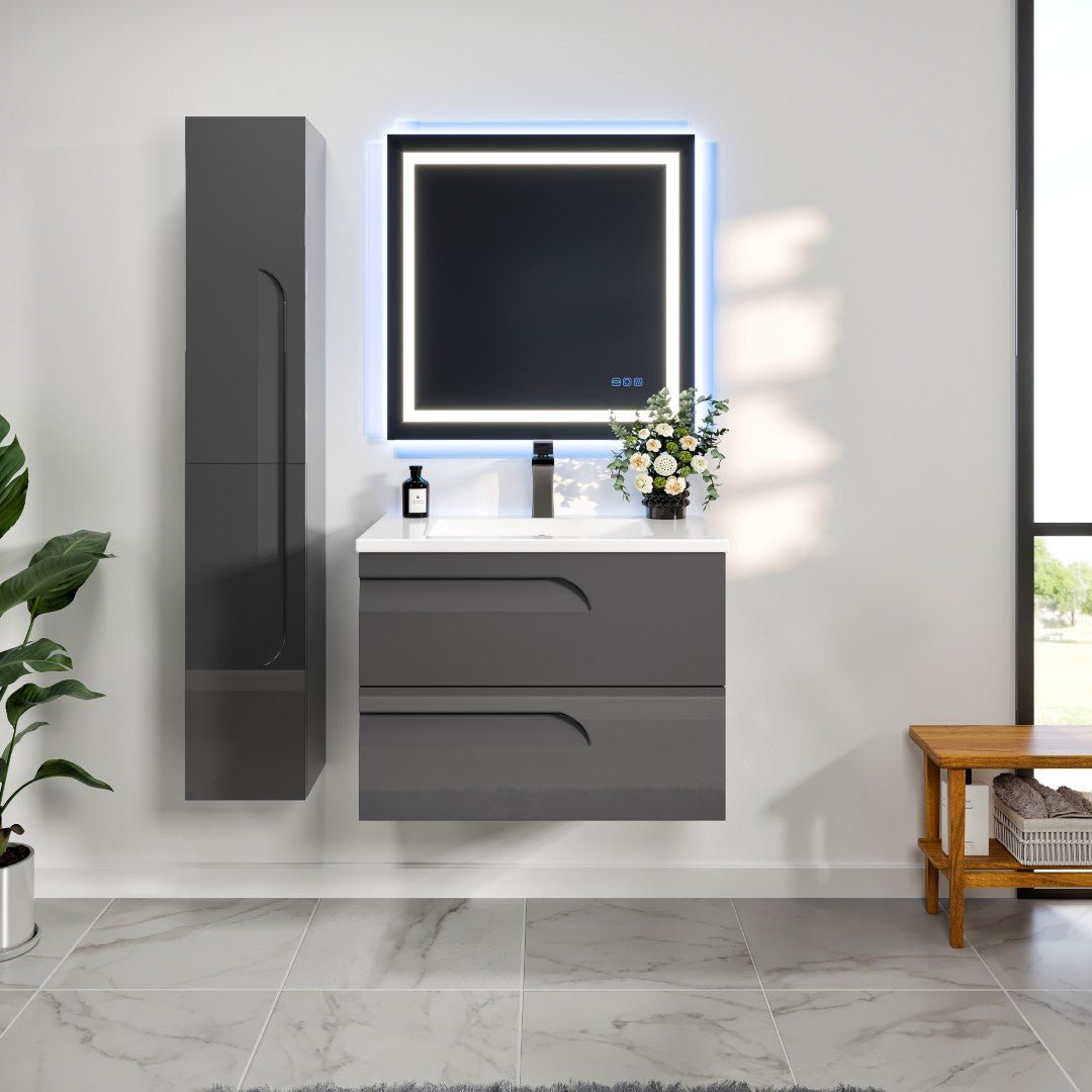 Joy 32 in. Gray Wall Mount Single Sink Bath Vanity with Porcelain Top and Integrated Sink - Bathroom Vanity by Eviva