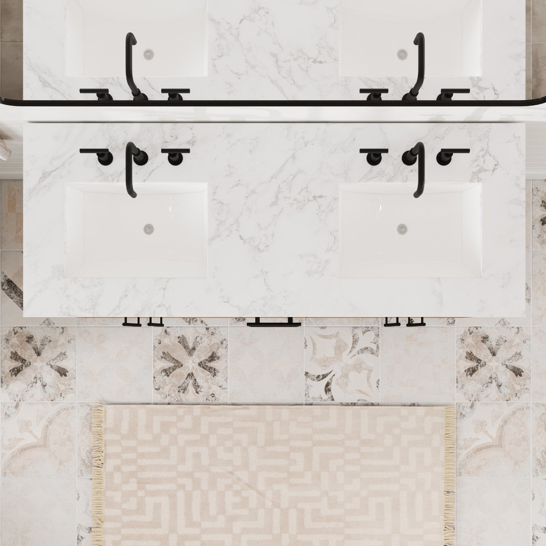 Graham 60 in. Oak Double Sink Bath Vanity with Arabescato Engineered Stone Top and Undermount Porcelain Sinks