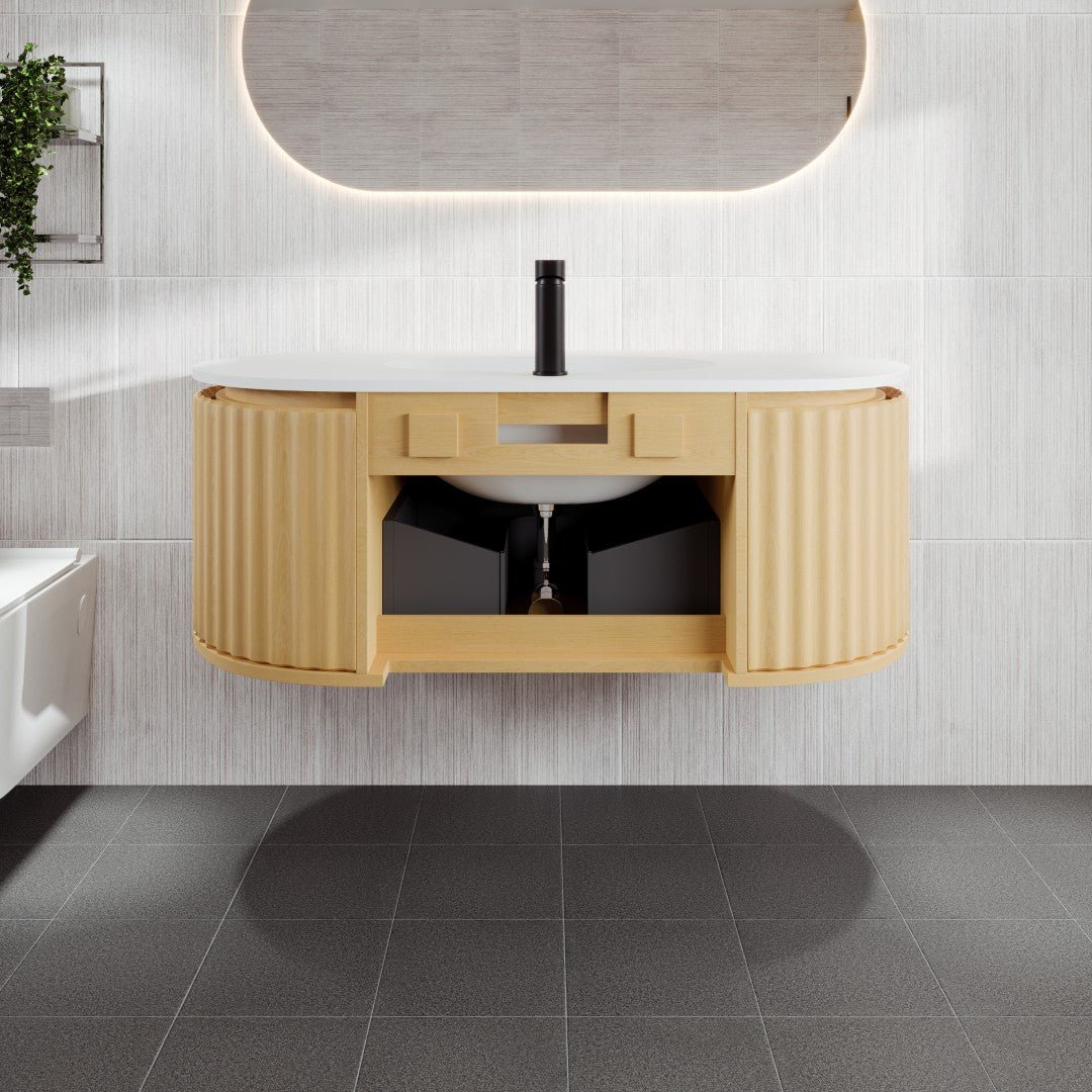 Haven 39 in. Natural Oak Wall Mount Single Sink Bath Vanity with Solid Surface Top and Integrated Sink - Bathroom Vanity by Eviva