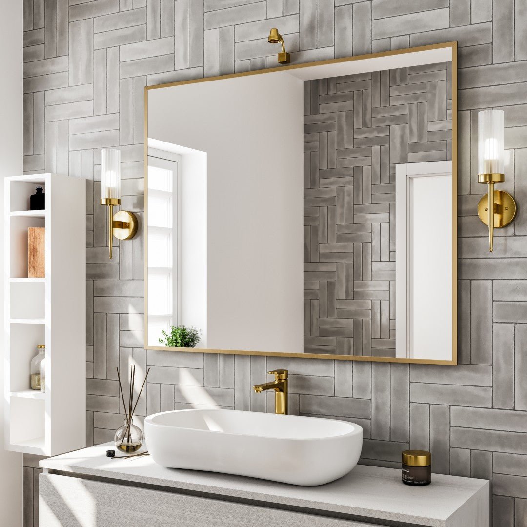 Eviva Aureline 36" x 30" Rectangular Gold Stainless Steel Framed Mirror - Mirror by Eviva