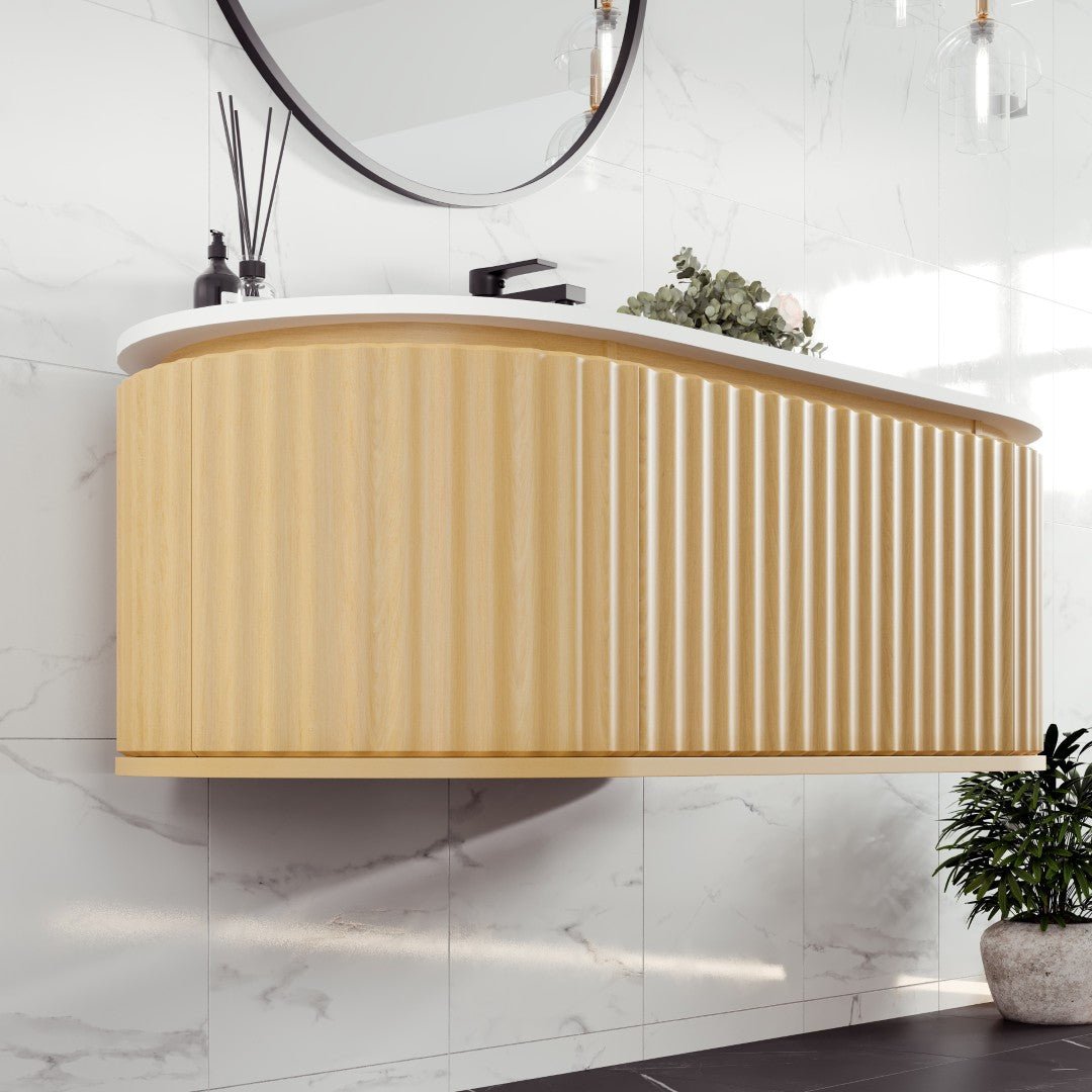 Haven 48 in. Natural Oak Wall Mount Single Sink Bath Vanity with Solid Surface Top and Integrated Sink - Bathroom Vanity by Eviva