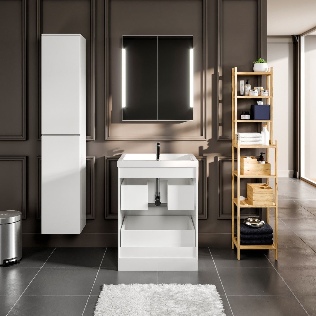 Glazzy 24 in. White Freestanding Single Sink Bath Vanity with Acrylic Top and Integrated Sink - Bathroom Vanity by Eviva
