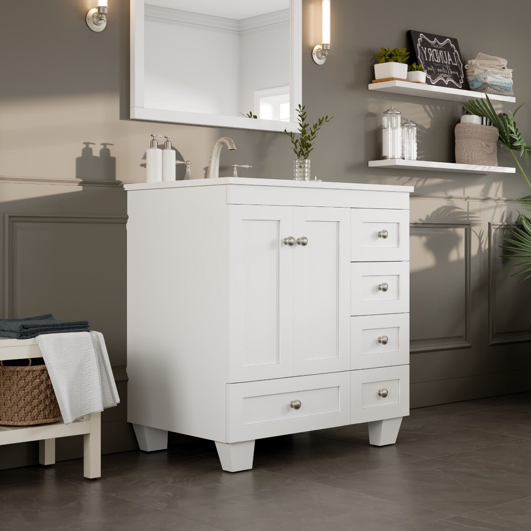 Acclaim 30 in. White Single Sink Bath Vanity with Carrara Quartz Top and Undermount Porcelain Sink - Bathroom Vanity by Eviva
