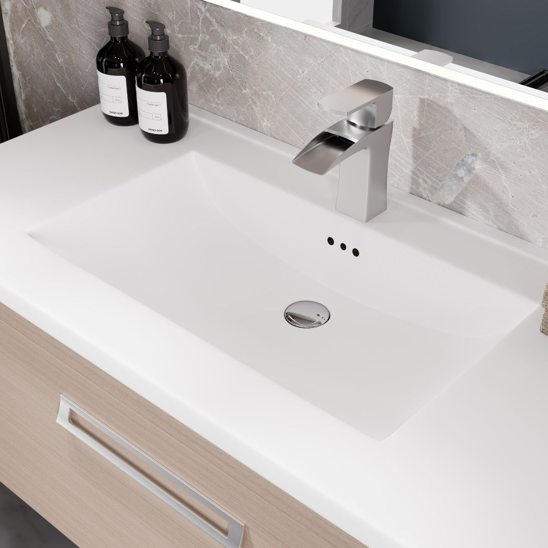 Orleans 38 in. Light Oak Wall Mount Single Sink Bath Vanity with Porcelain Top and Integrated Sink