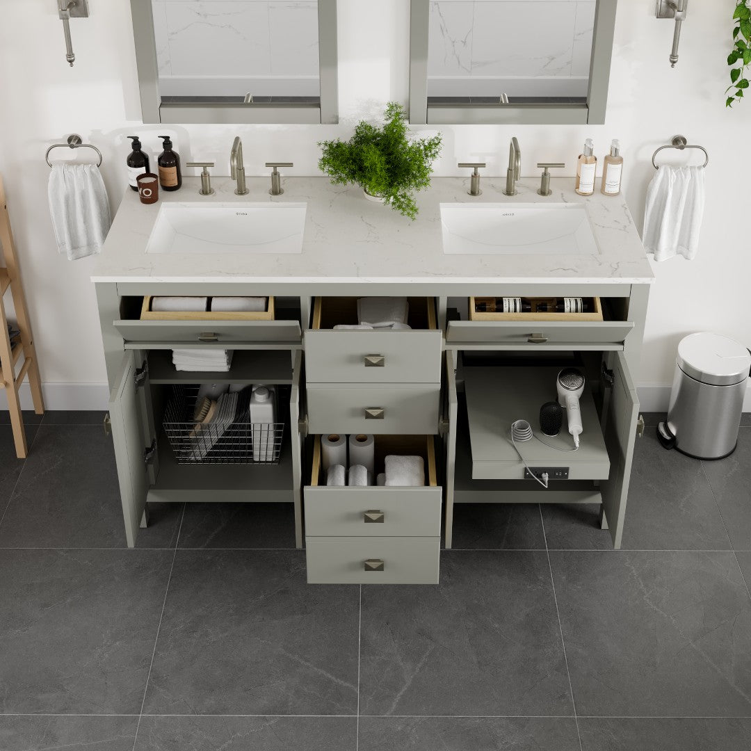 Artemis 60 in. Gray Double Sink Bath Vanity with Engineered Top and Undermount Porcelain Sinks