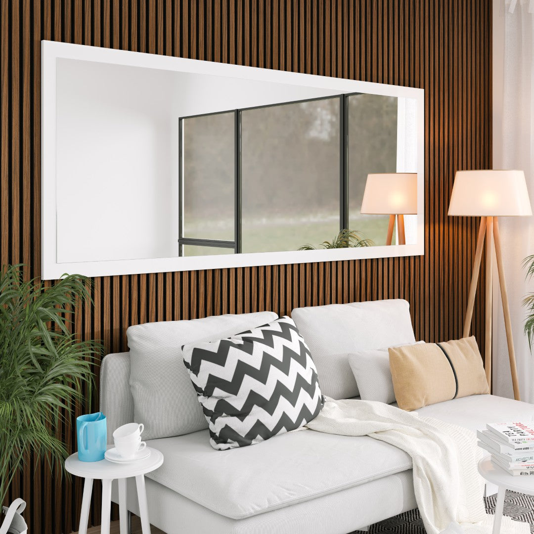 Eviva Sun 72" x 30" Rectangular White Wooden Framed Mirror