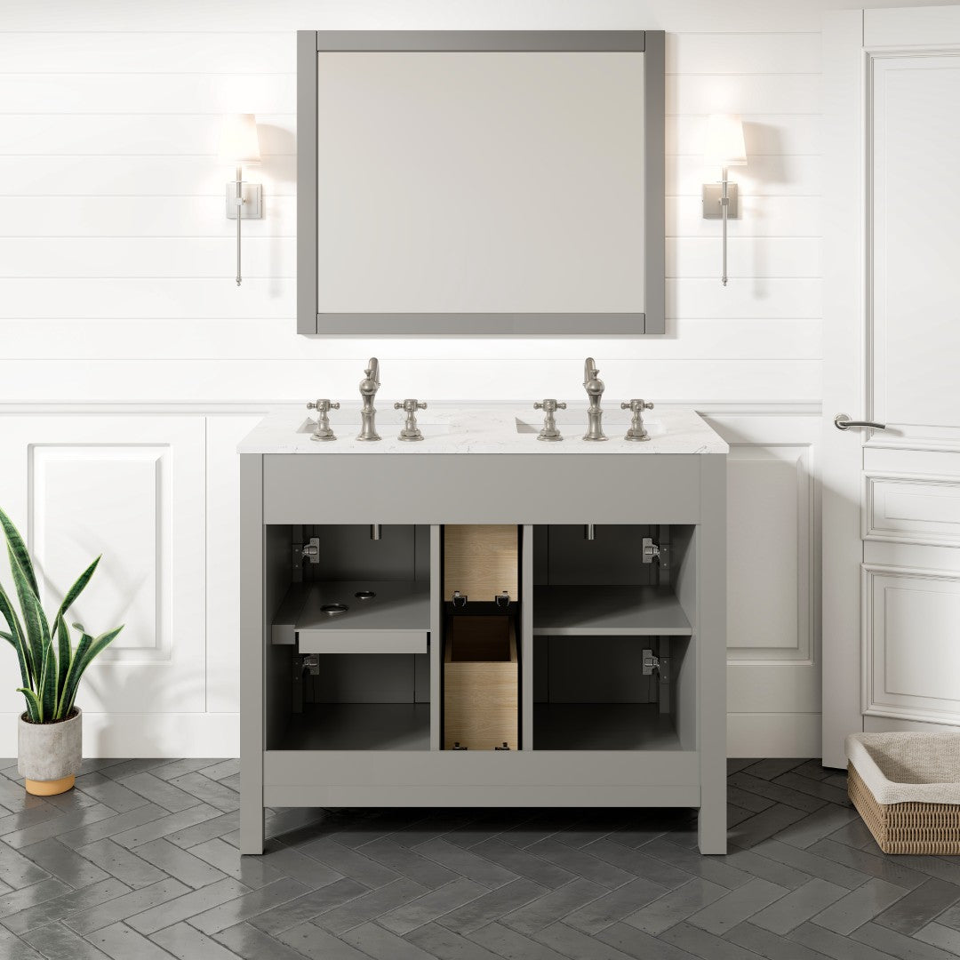Artemis 44 in. Gray Double Sink Bath Vanity with Engineered Top and Undermount Porcelain Sinks