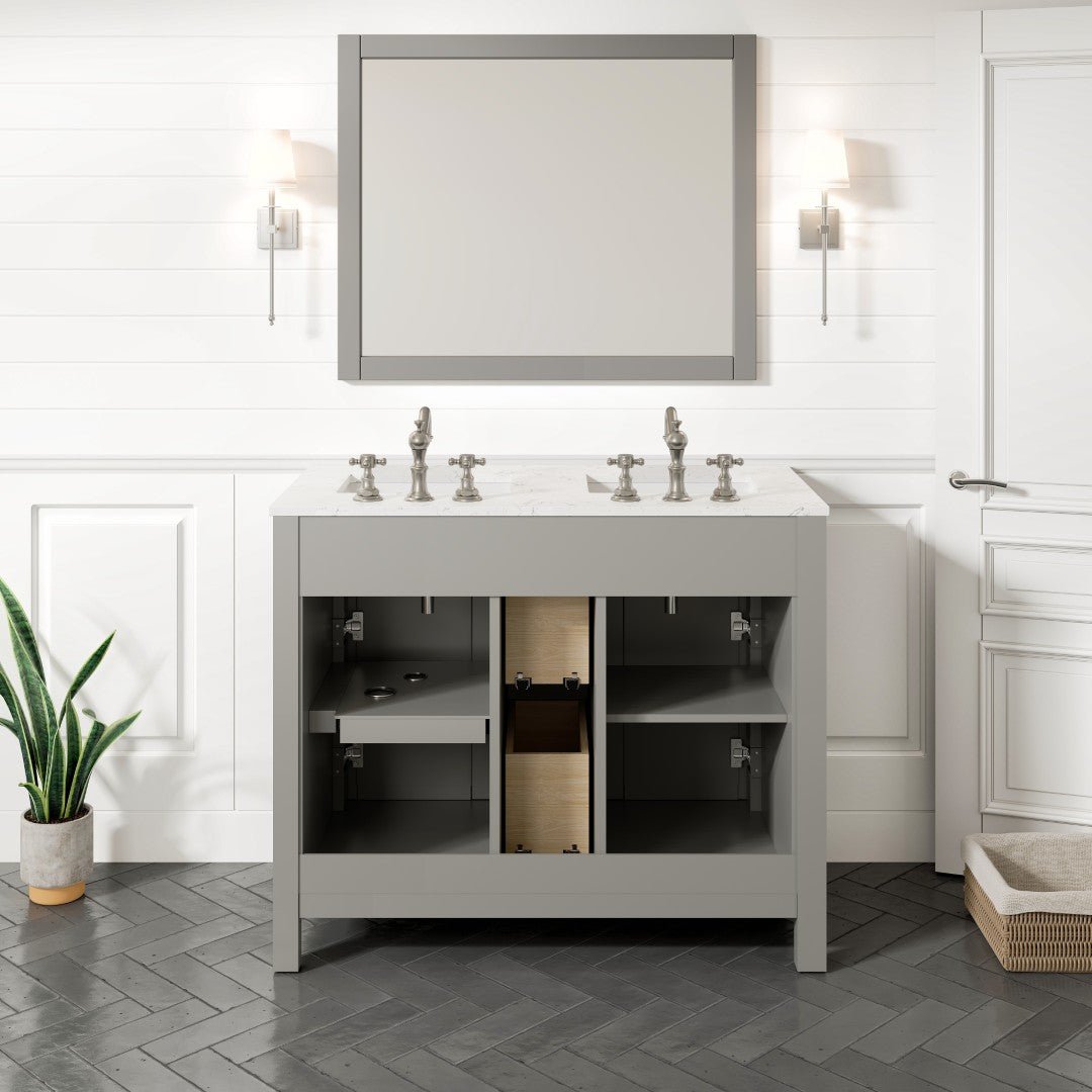 Artemis 44 in. Gray Double Sink Bath Vanity with Engineered Top and Undermount Porcelain Sinks - Bathroom Vanity by Eviva