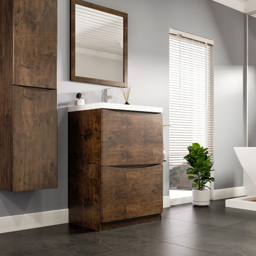 Smile 24 in. Rosewood Single Sink Bath Freestanding Vanity with Acrylic Top and Integrated Sink - Bathroom Vanity by Eviva