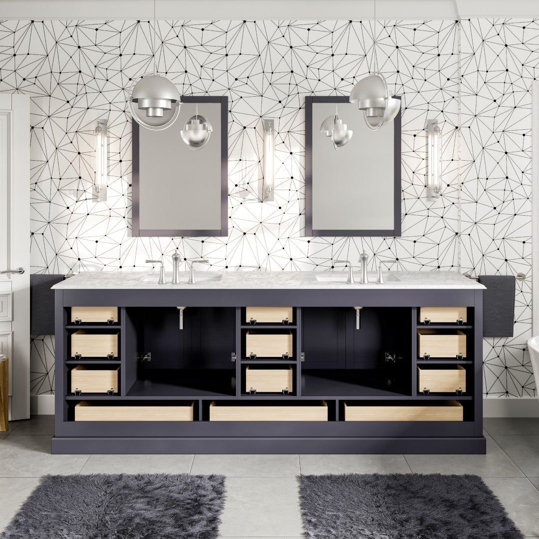Storehouse 84 in. Dark Gray Double Sink Bath Vanity with Carrara Marble Top and Undermount Porcelain Sinks