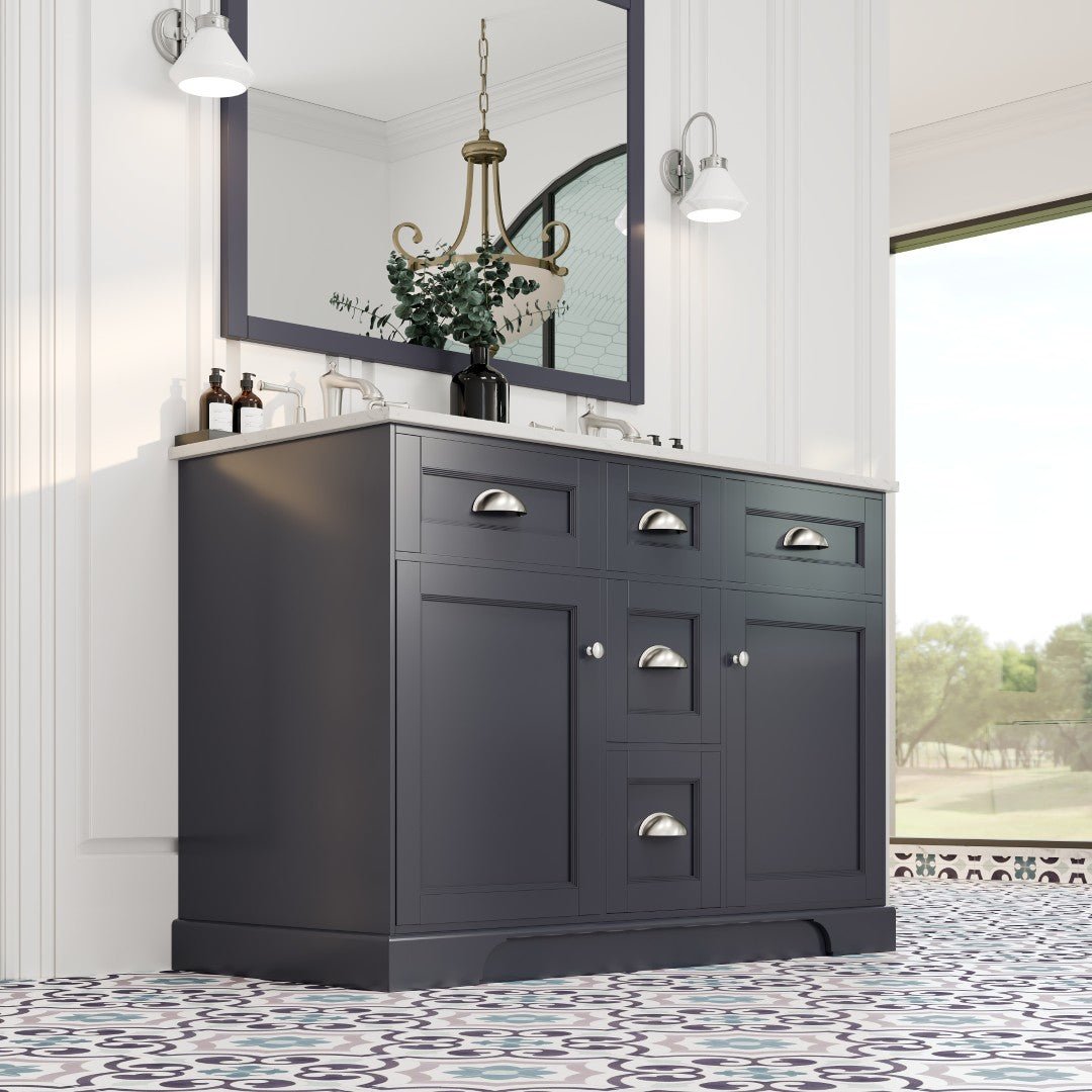 Epic 48 in. Charcoal Gray Double Sink Bath Vanity with Carrara Quartz Top and Undermount Porcelain Sinks - Bathroom Vanity by Eviva