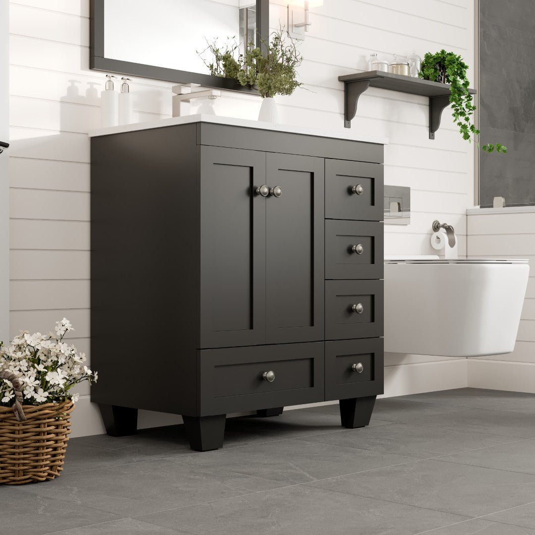 Happy 30 in. Espresso Single Sink Bath Vanity with Carrara Quartz Top and Undermount Porcelain Sink - Bathroom Vanity by Eviva
