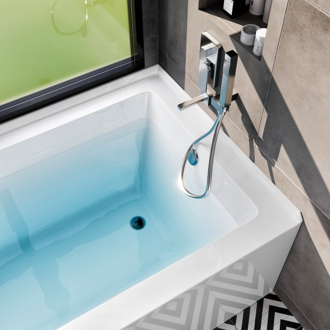 Eviva Nova 60" Glossy White Rectangle Acrylic Right Drain Alcove Bathtub