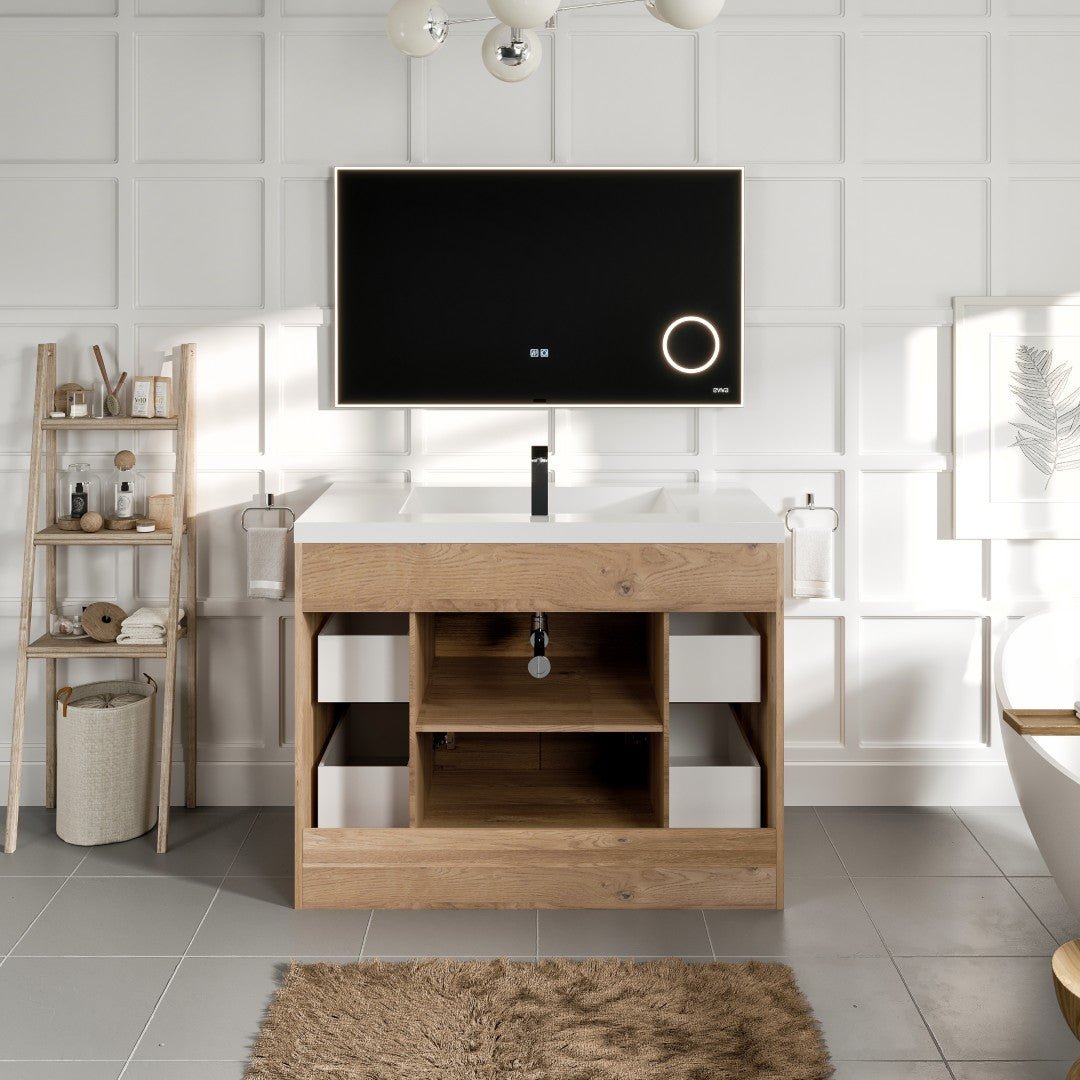 Lugano 42 in. Natural Oak Single Sink Bath Vanity with Acrylic Top and Integrated Sink - Bathroom Vanity by Eviva