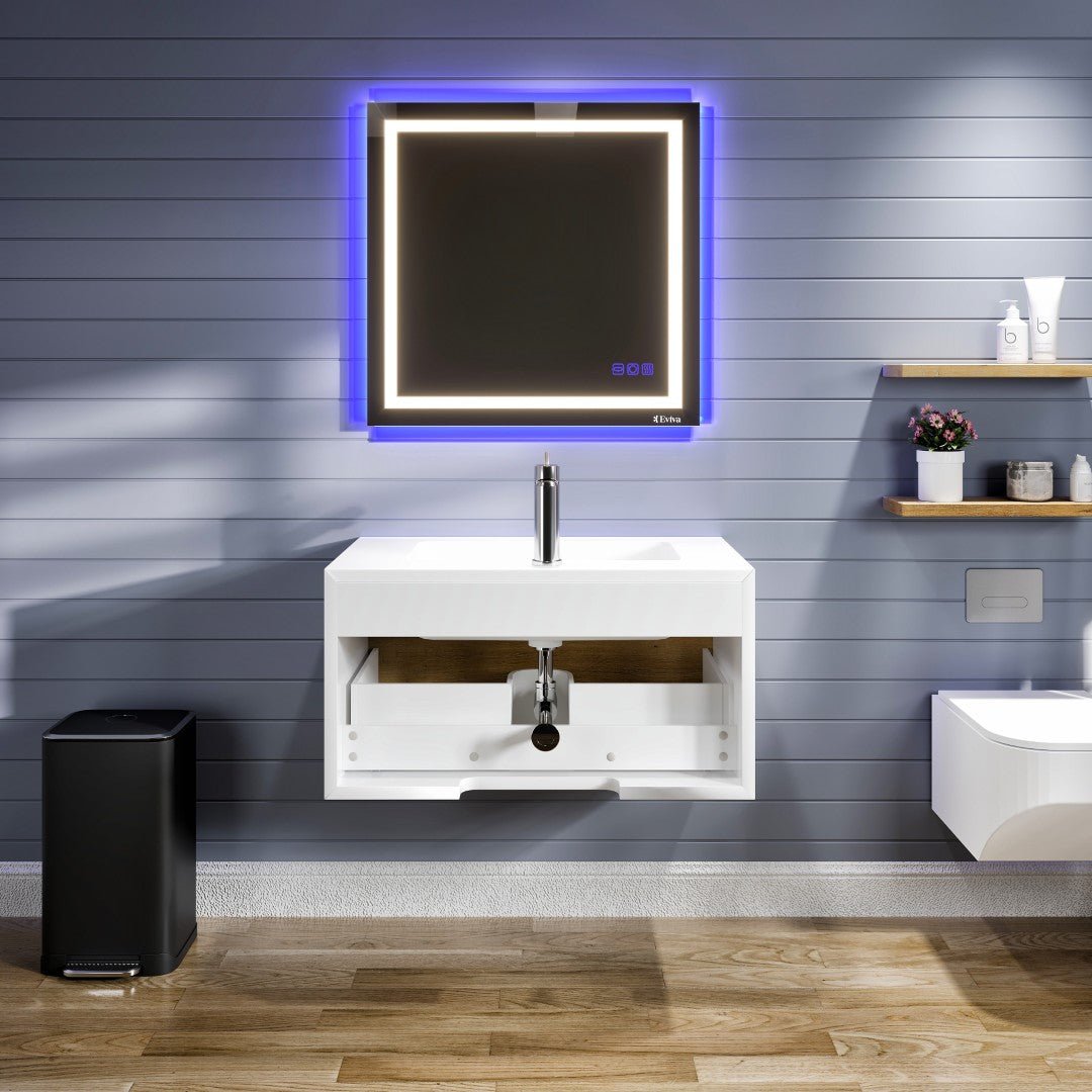 Venice 36 in. Oak Wall Mount Single Sink Bath Vanity with Acrylic Top and Integrated Sink - Bathroom Vanity by Eviva