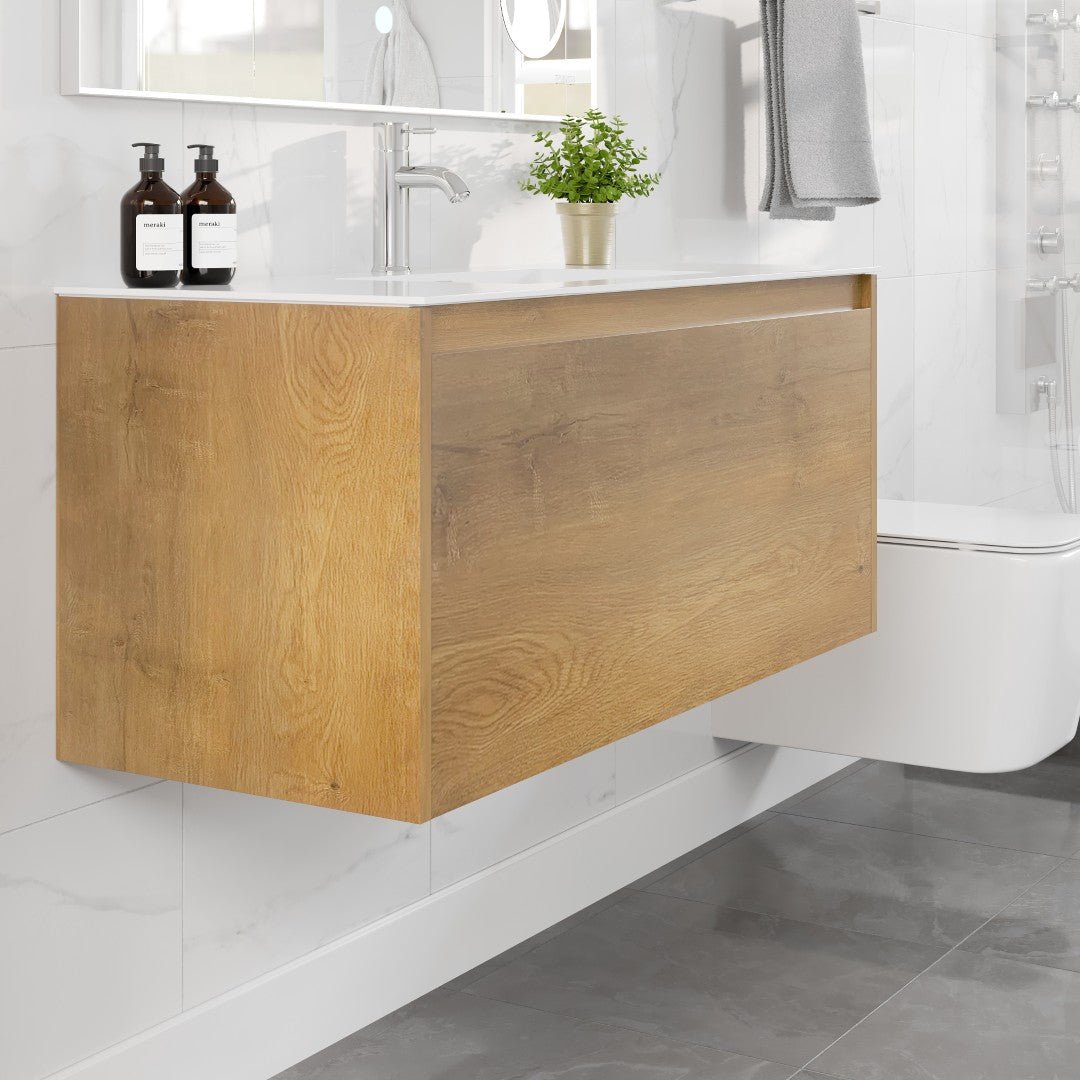 Madeira 48 in. Oak Wall Mount Single Sink Bath Vanity with Acrylic Top and Integrated Sink - Bathroom Vanity by Eviva
