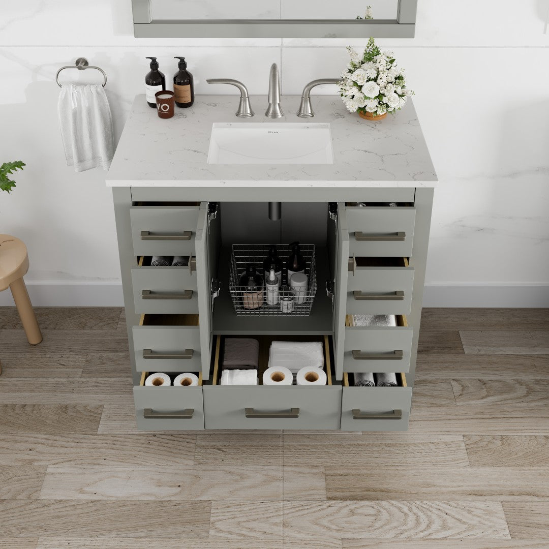 Hampton 36 in. Gray Single Sink Bath Vanity with Carrara Quartz Top and Undermount Porcelain Sink