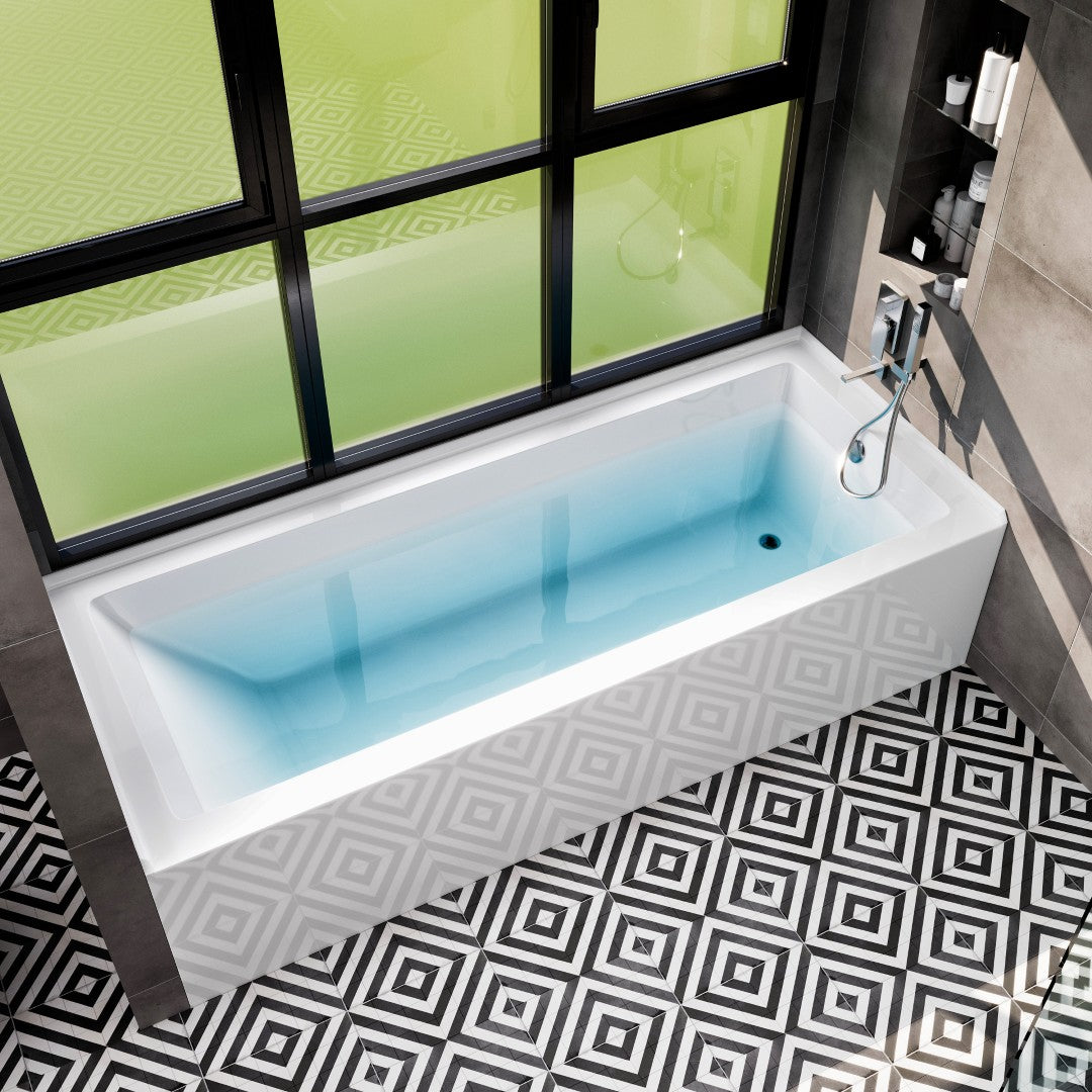 Eviva Nova 60" Glossy White Rectangle Acrylic Right Drain Alcove Bathtub
