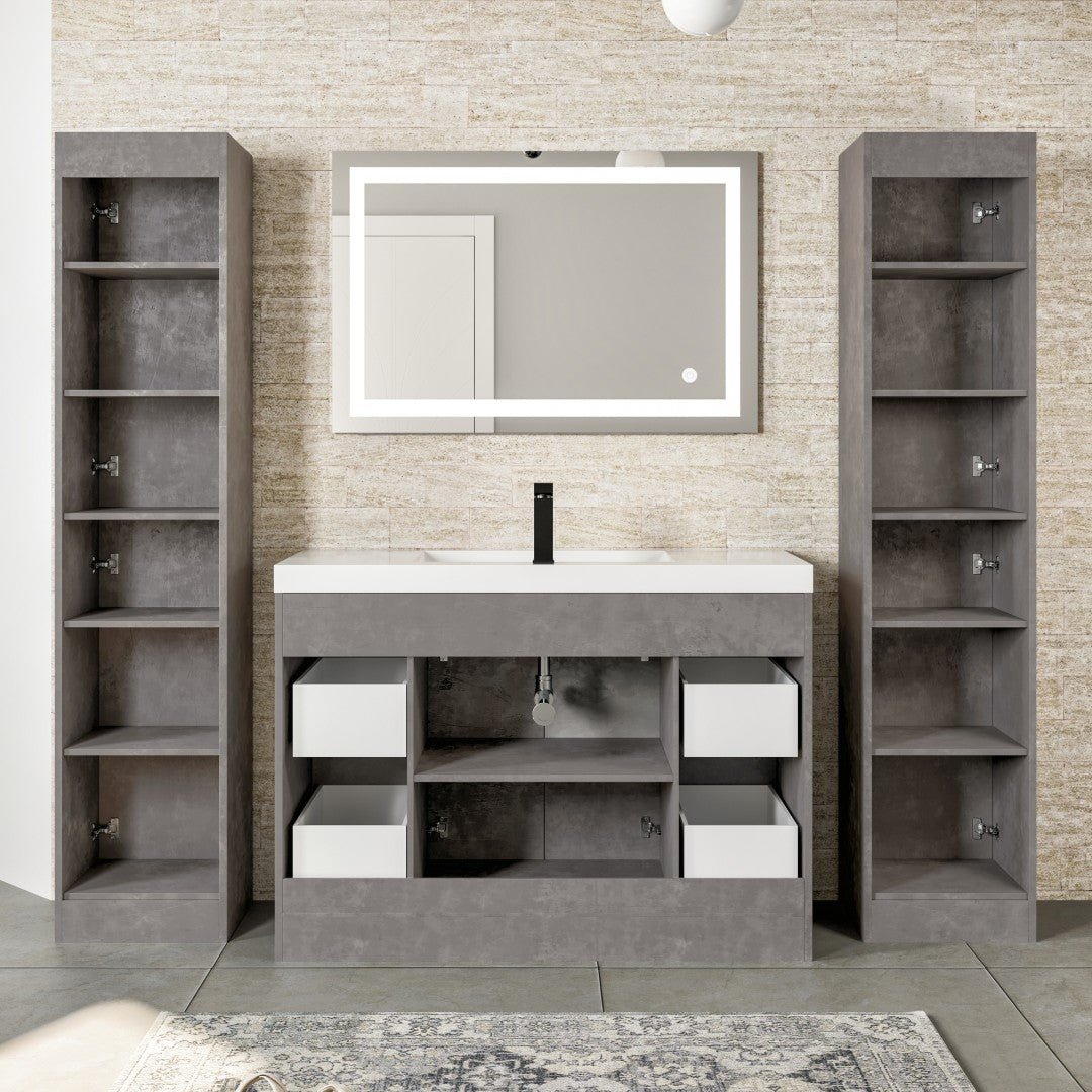 Lugano 48 in. Concrete Gray Single Sink Bath Vanity with Acrylic Top and Integrated Sink - Bathroom Vanity by Eviva