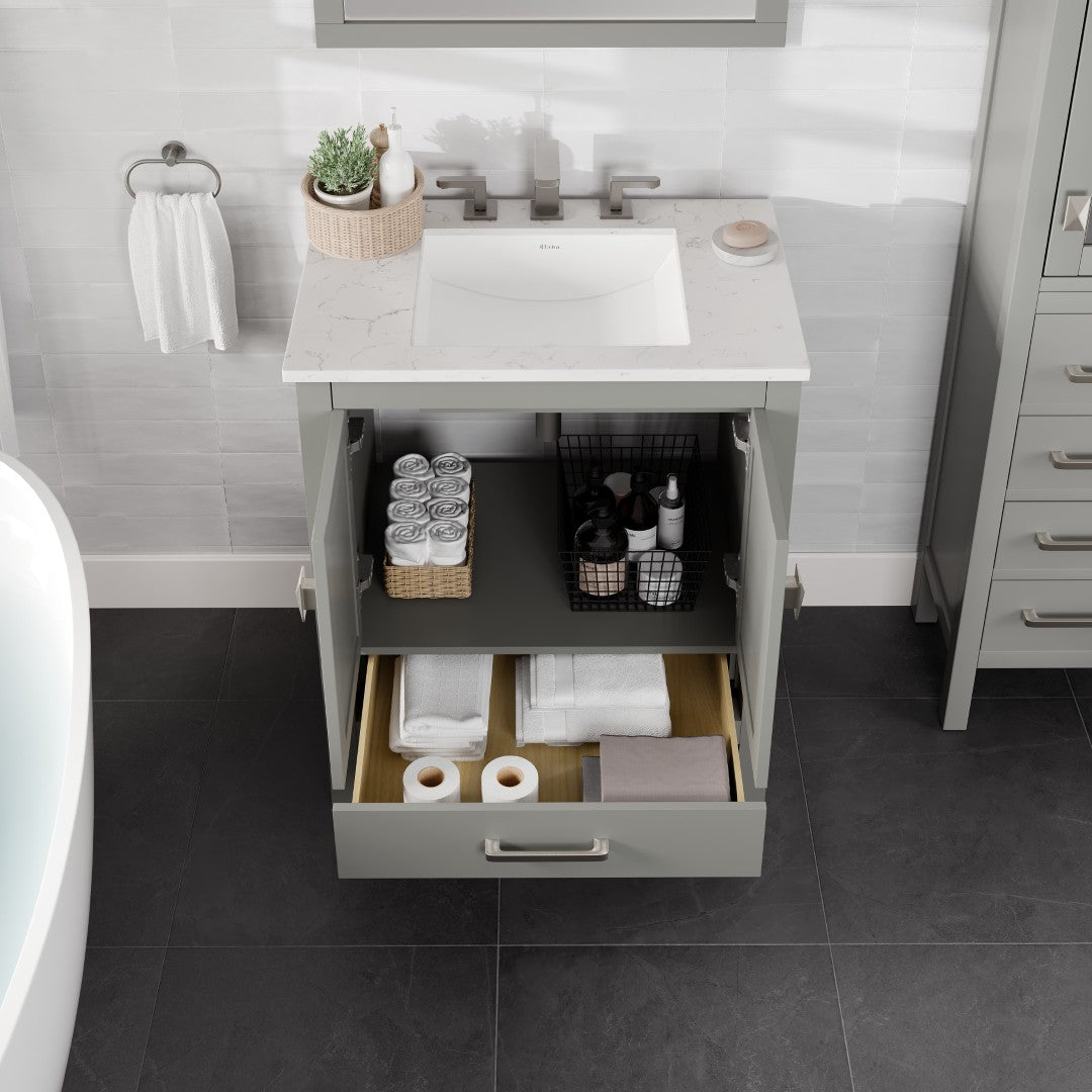 Aberdeen 30 in. Gray Single Sink Bath Vanity with Carrara Quartz Top and Undermount Porcelain Sink