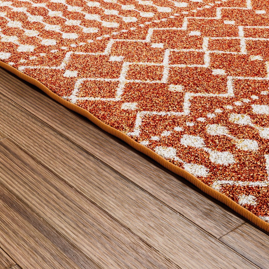 Eviva Grid 5' x 7' Geometric Orange/Cream Rug - Rug by Eviva