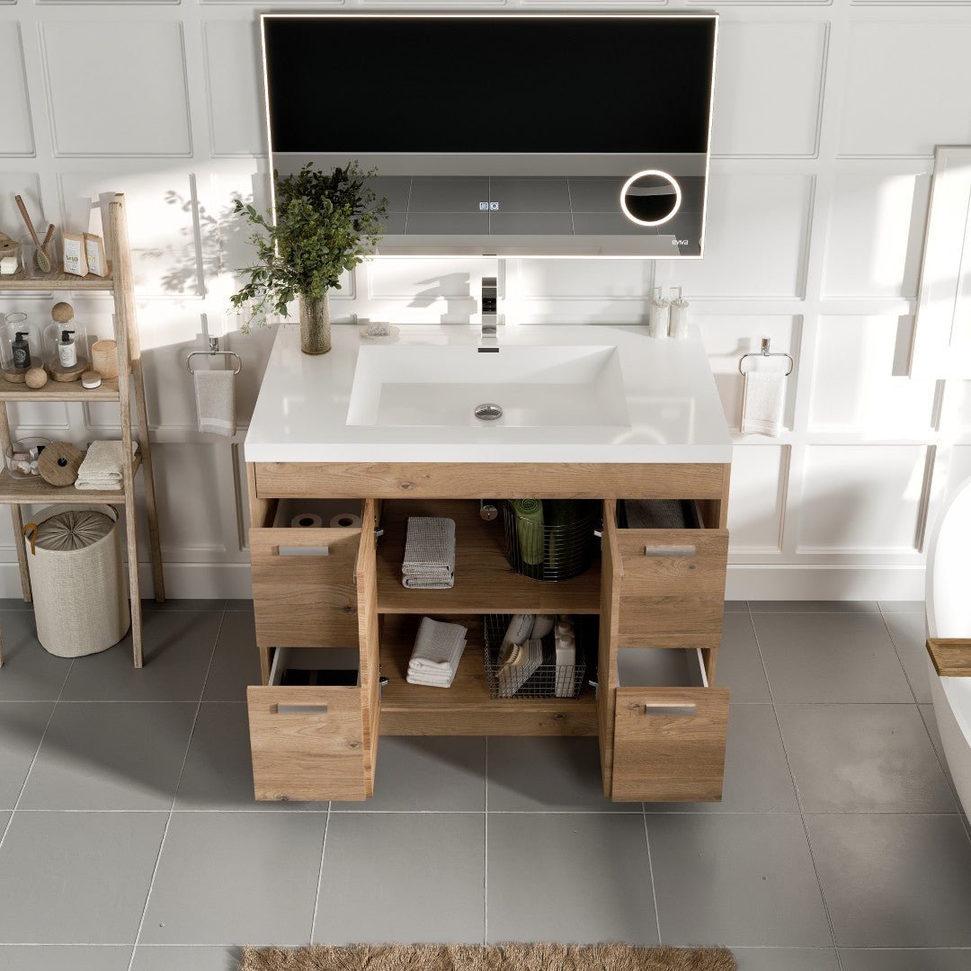 Lugano 42 in. Natural Oak Single Sink Bath Vanity with Acrylic Top and Integrated Sink - Bathroom Vanity by Eviva