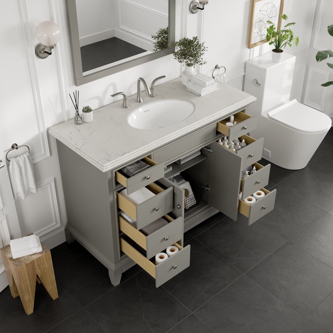 Elite Stamford 42 in. Gray Single Sink Bath Vanity with Carrara Quartz Top and Undermount Porcelain Sink - Bathroom Vanity by Eviva