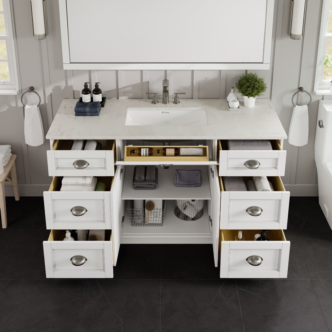 Epic 60 in. White Single Sink Bath Vanity with Carrara Quartz Top and Undermount Porcelain Sink - Bathroom Vanity by Eviva