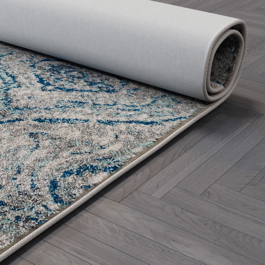 Eviva Loops 3' x 5' Damask Blue/Cream Rug - Rug by Eviva