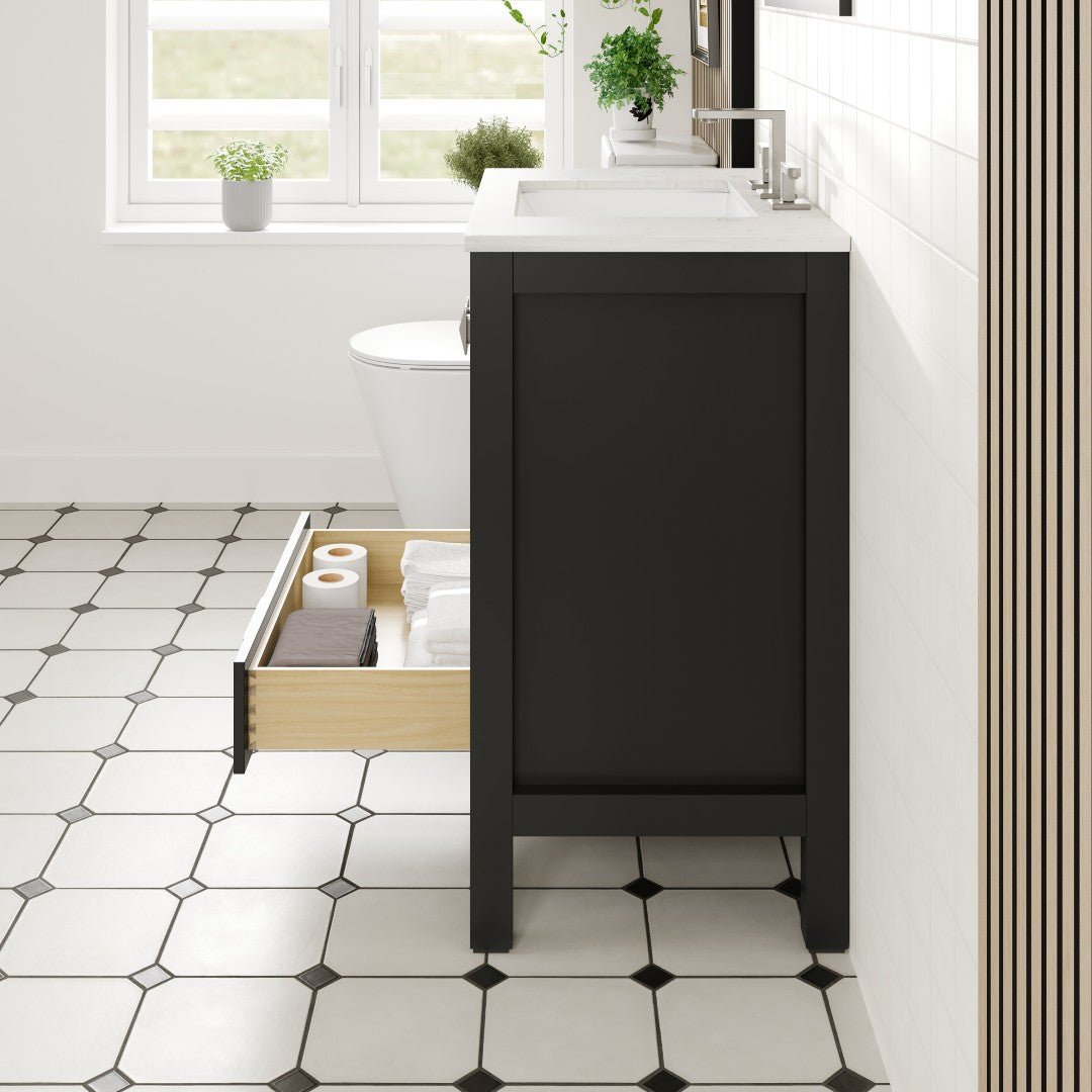 Aberdeen 30 in. Espresso Single Sink Bath Vanity with Carrara Quartz Top and Undermount Porcelain Sink - Bathroom Vanity by Eviva