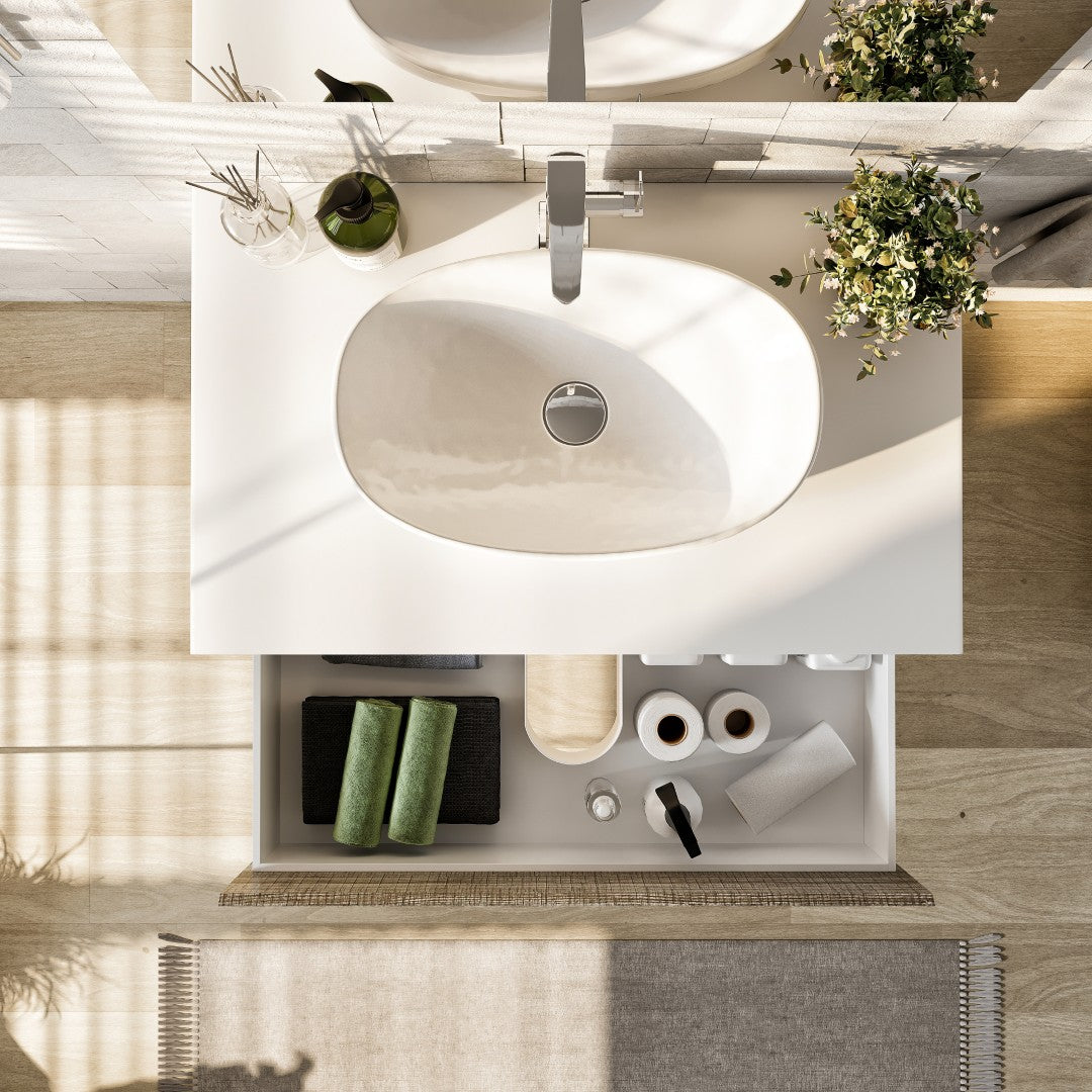 Santa Monica 36 in. Ash Wall Mount Single Sink Bath Vanity with Acrylic Top and Vessel Solid Surface Sink