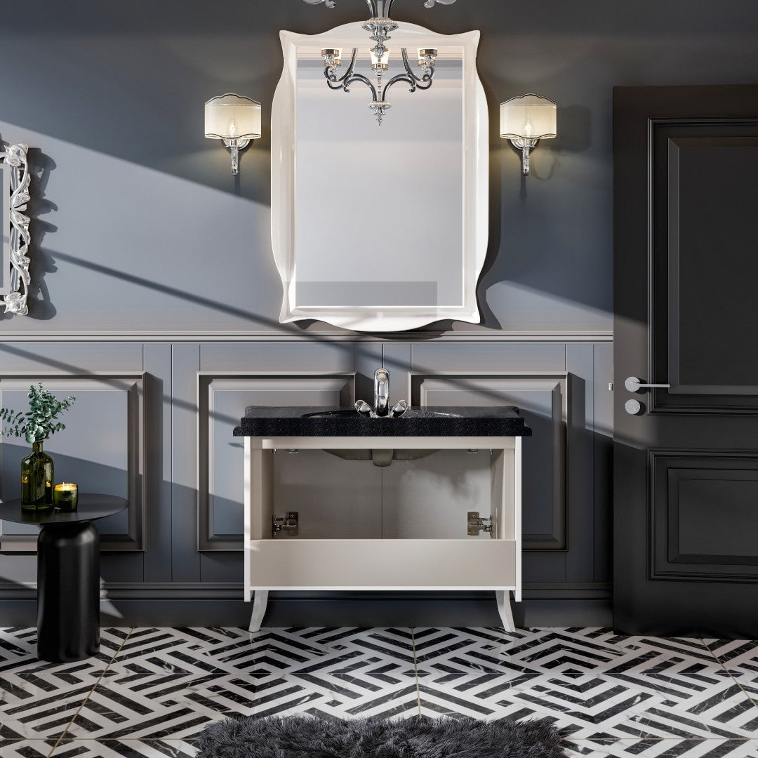 Ritz 34 in. White Single Sink Bath Vanity with Granite Top and Undermount Porcelain Sink