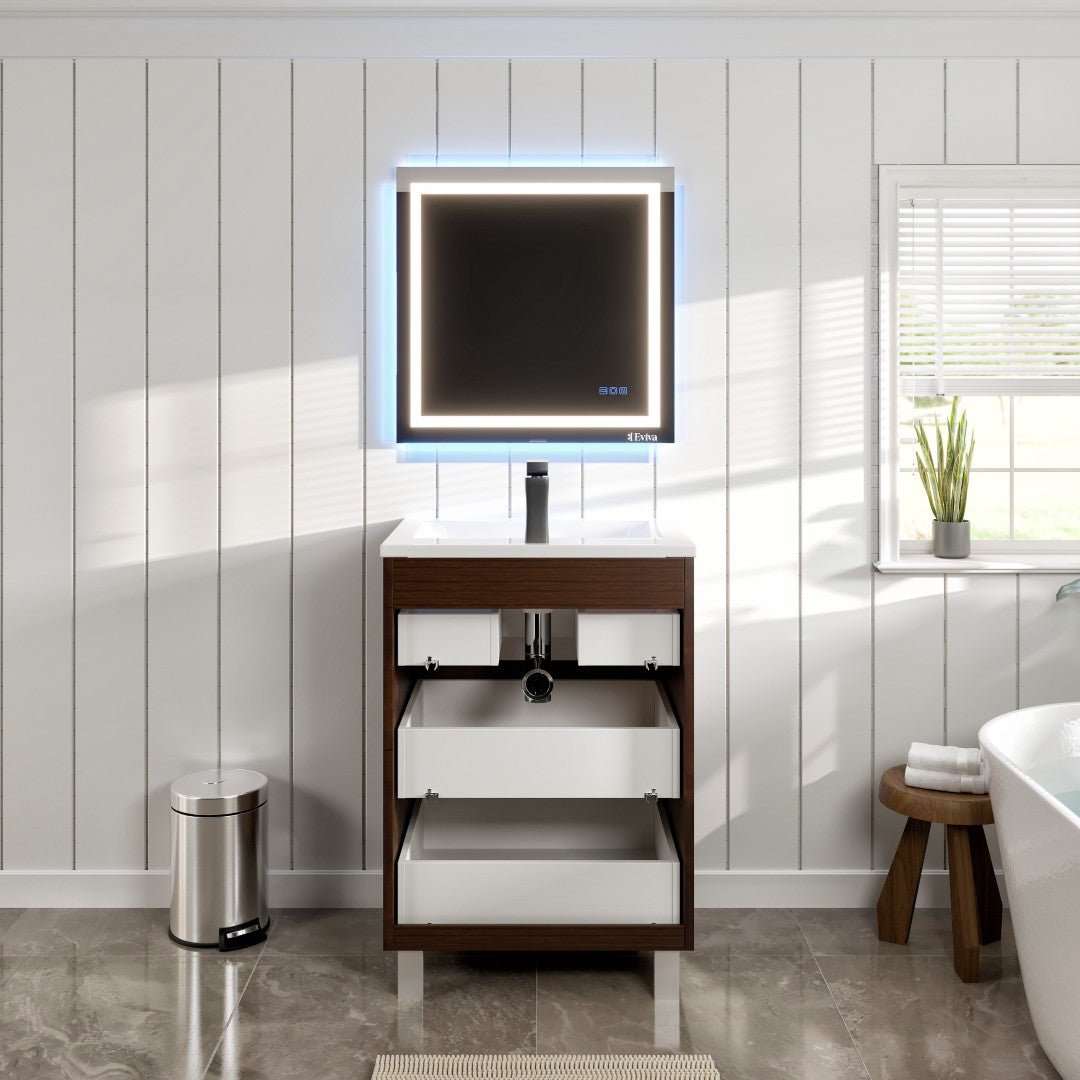 Joy 24 in. Rosewood Single Sink Freestanding Bath Vanity with Porcelain Top and Integrated Sink - Bathroom Vanity by Eviva