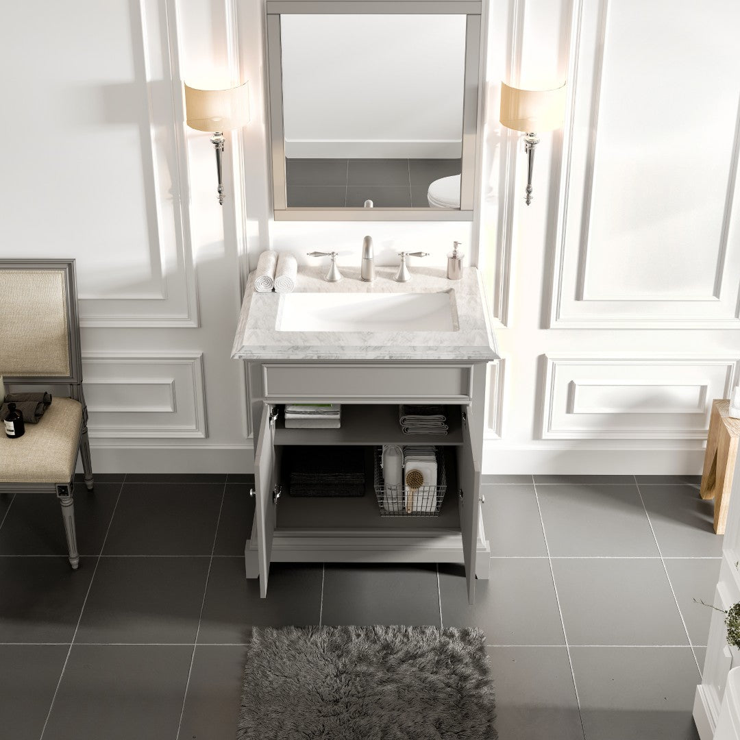 Elite Princeton 30 in. Gray Single Sink Bath Vanity with Carrara Marble Top and Undermount Porcelain Sink