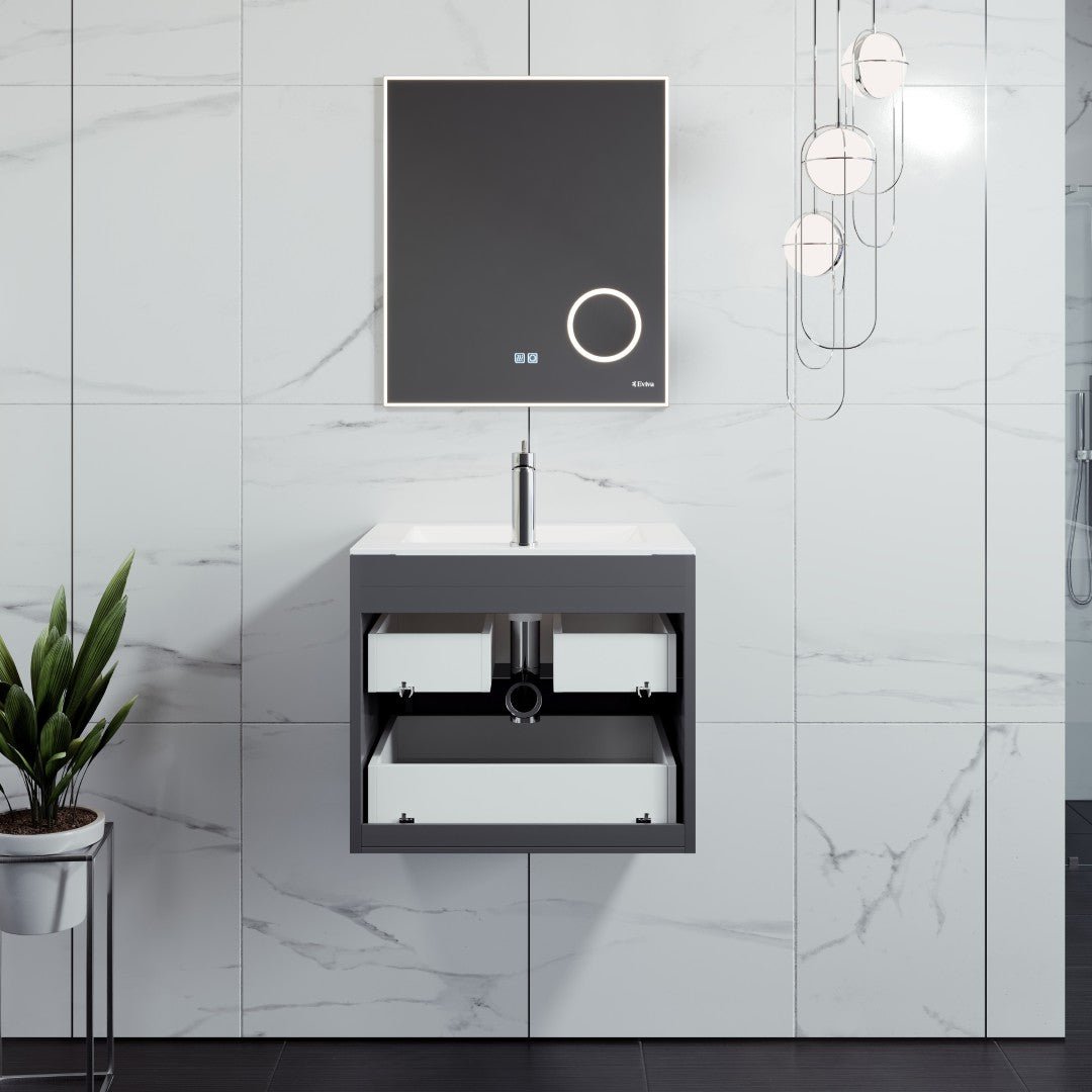 Galsaky 24 in. Gray Wall Mount Single Sink Bath Vanity with Porcelain Top and Integrated Sink - Bathroom Vanity by Eviva