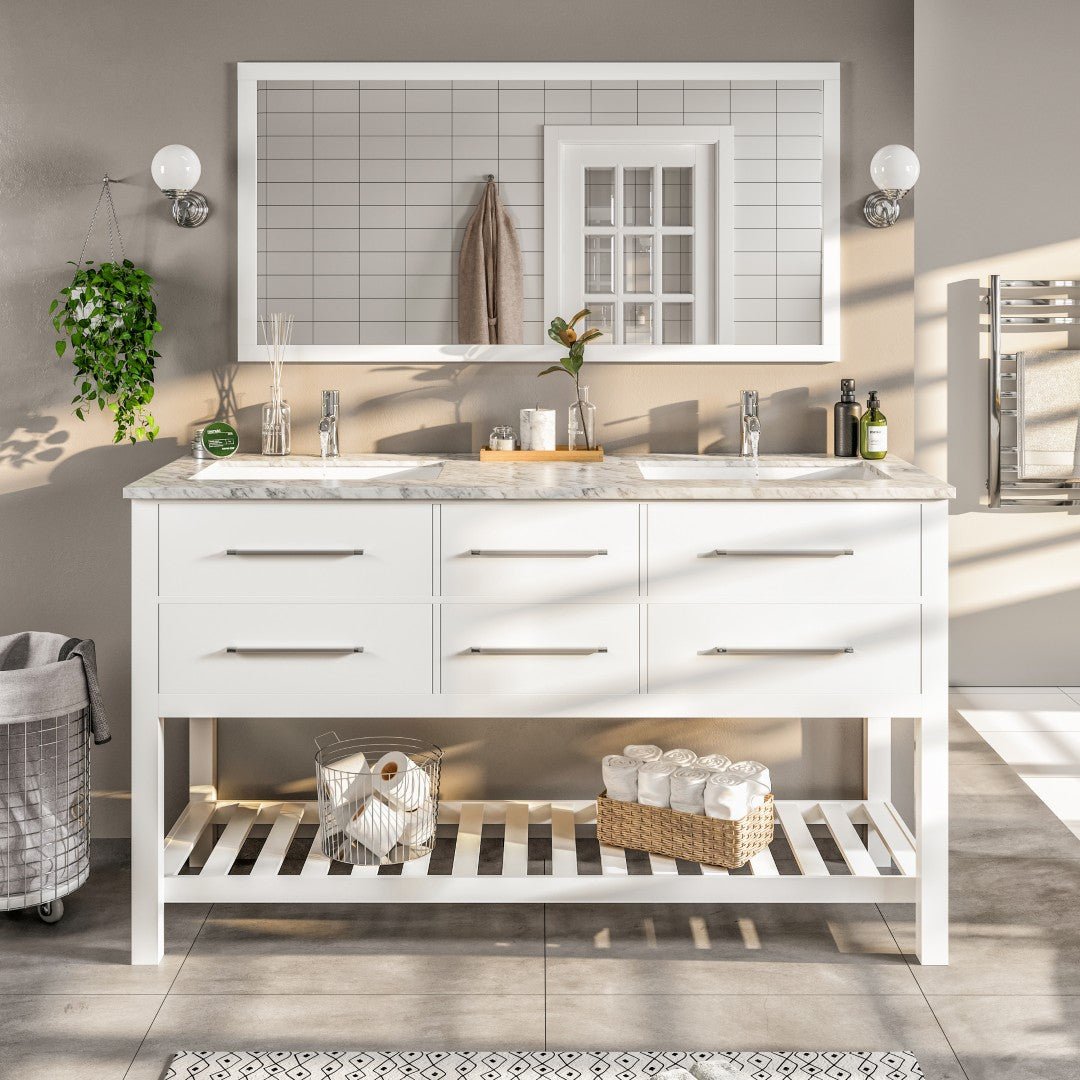 Eviva Natalie 60" White Double Sink Bath Vanity with Marble Top - Bathroom Vanity by Eviva
