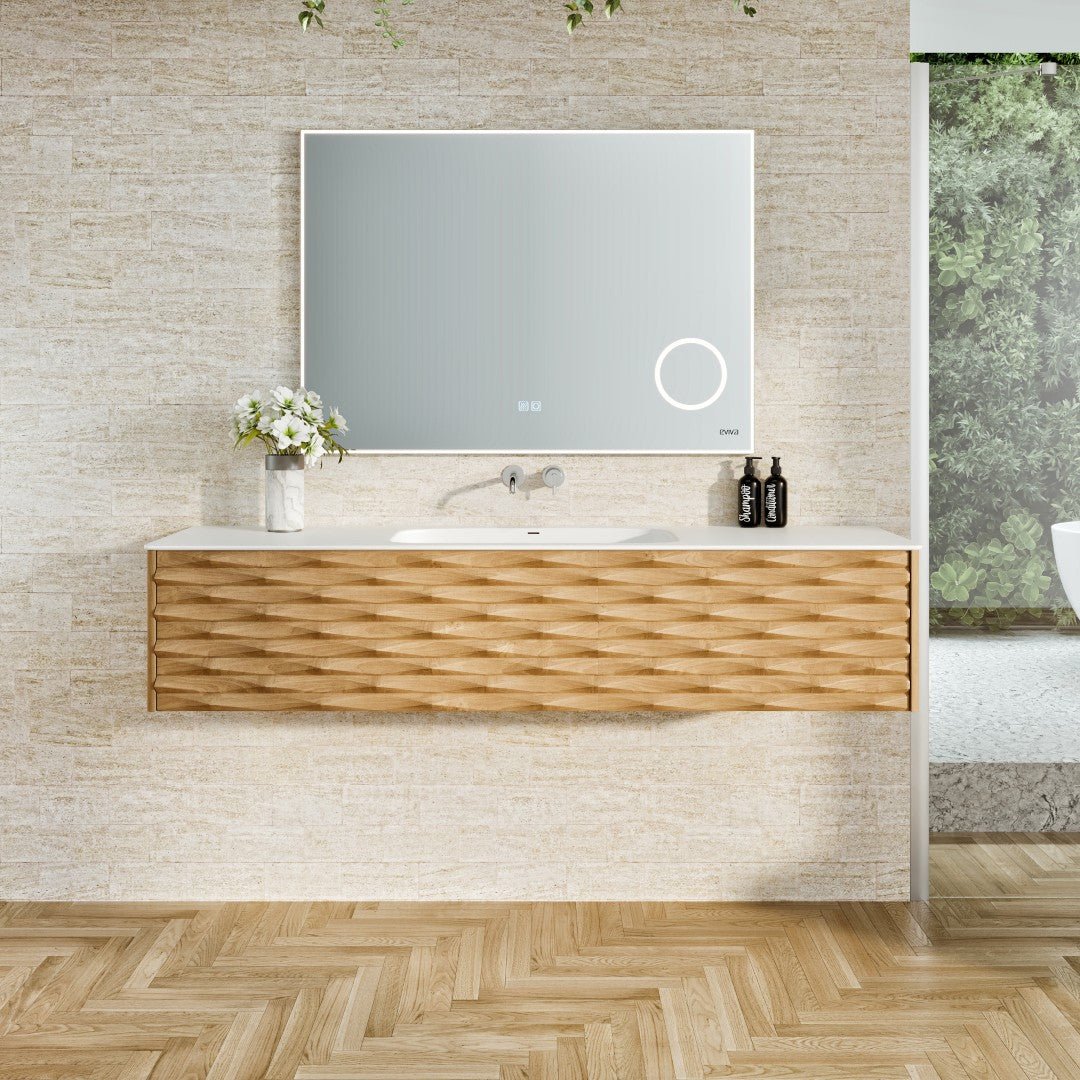 Oahu 55 in. Oak Wall Mount Single Sink Bath Vanity with Solid Surface Top and Integrated Sink - Bathroom Vanity by Eviva